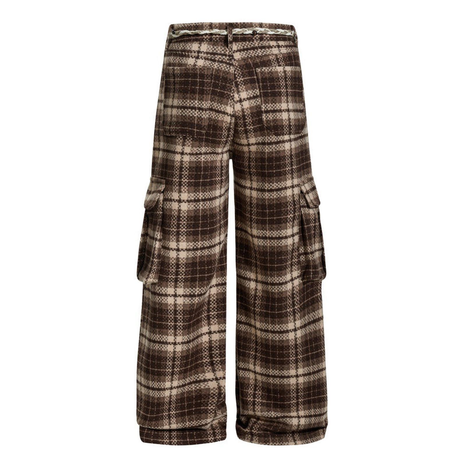 Japanese Brand Brown Plaid Wide Leg Cargo Sweatpants, Relaxed Fit Trousers Size US 30 / EU 46 - 2 Thumbnail