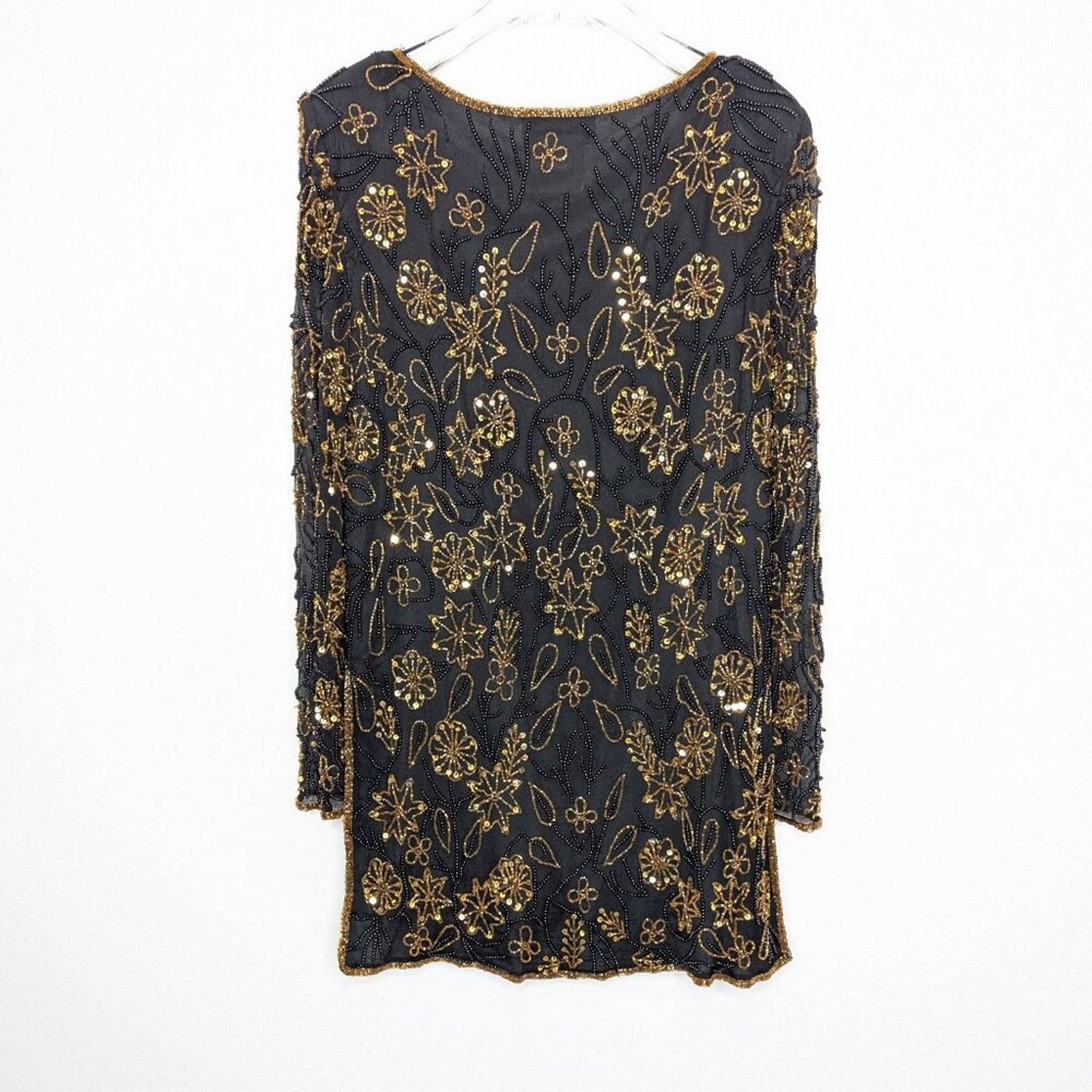 Vintage Papell Boutique Black Beaded Sequin Side Slit Evening Top Size M / US 6-8 / IT 42-44 - 2 Thumbnail
