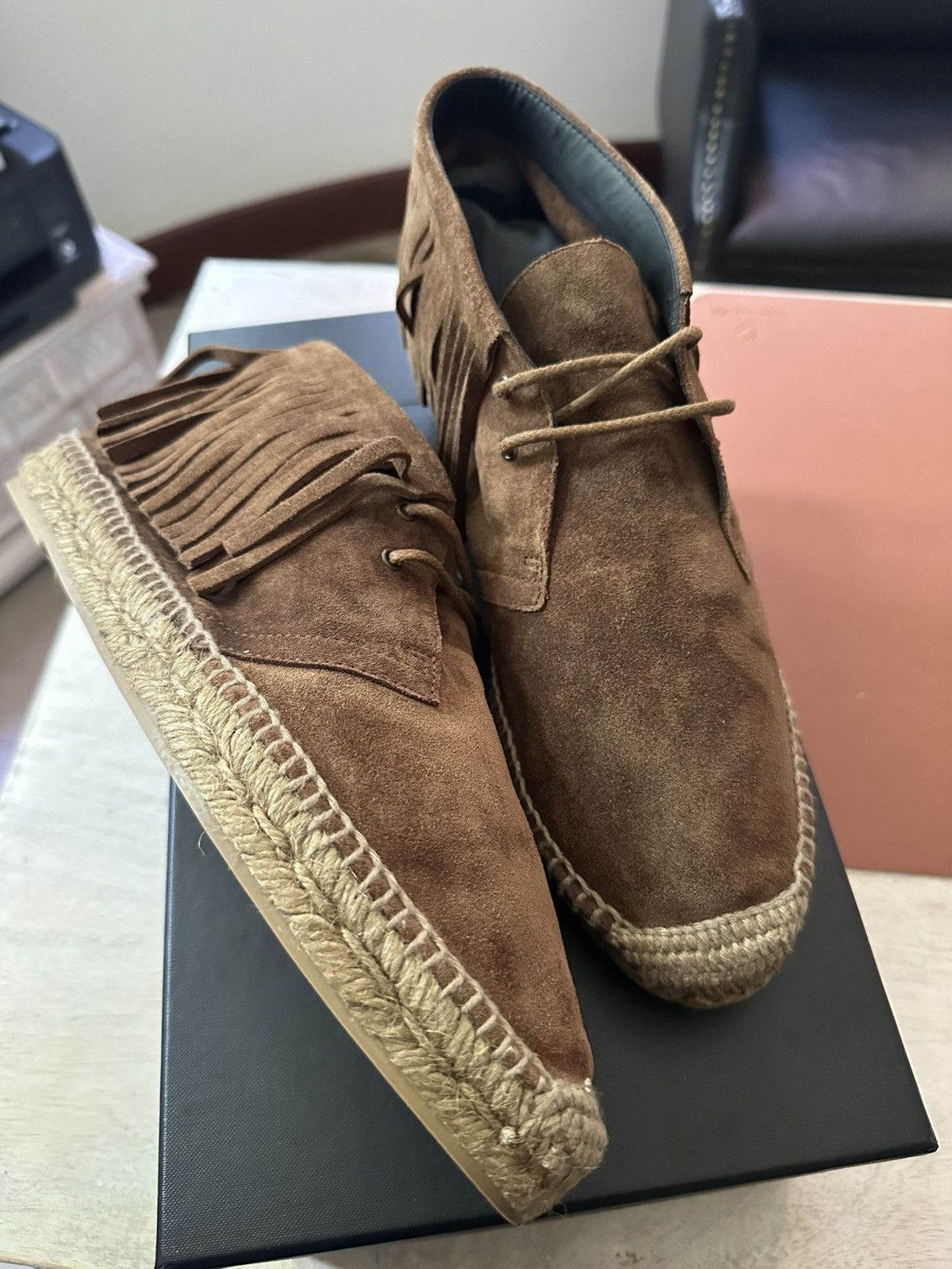 Yves Saint Laurent YSL Saint Laurent Fringe Espadrilles Boots in Tan Suede Size US 9 / EU 42 - 1 Thumbnail