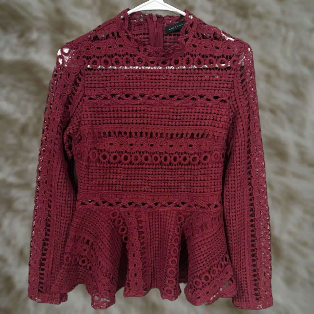 Vintage Endless Rose Shirt Lined Long Sleeve Top S Red Lace Cotton Blend Blouse Womens 90s Style Decade: N/A Size S / US 4 / IT 40 - 1 Thumbnail