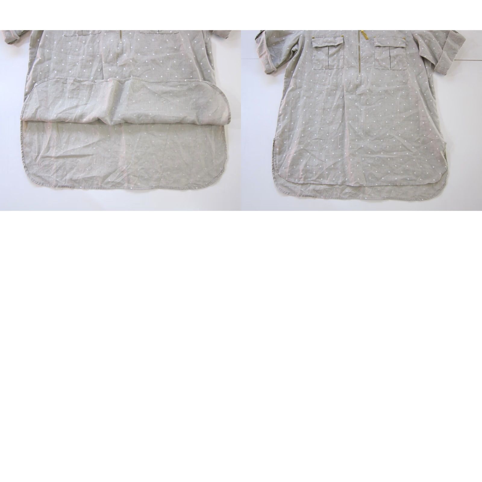Ellen Tracy Ellen Tracy Blouse Tunic 100% Linen White Brown Polka Dot Gold Zip Pocket Large Size L / US 10 / IT 46 - 8 Thumbnail