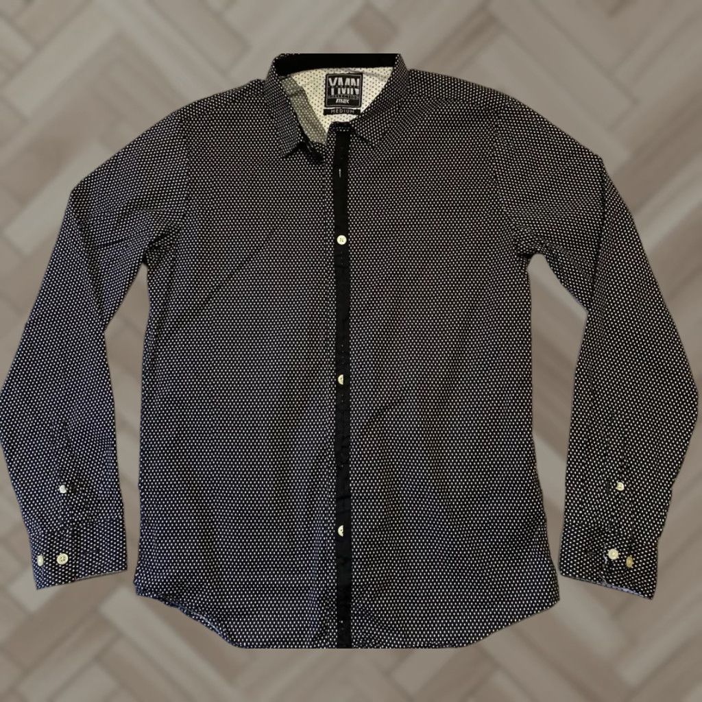Vintage Ymn Button Down Shirt Mens M Black Polka Dot Long Sleeve Casual Party/Cocktail Vintage Regular Jacket Style Button-Down Collared 24-37 Size 40R - 1 Thumbnail
