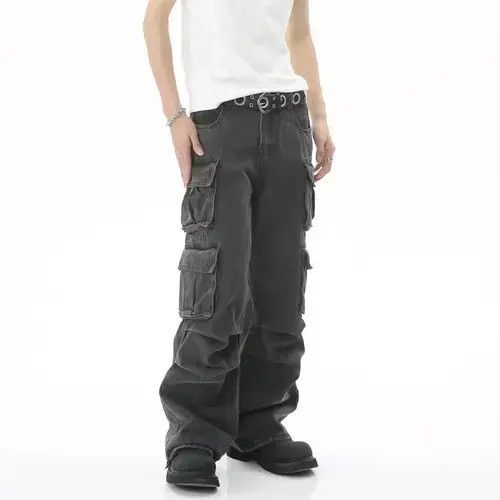 Vintage distressed fade pleated flared cargo jeans Size US 32 / EU 48 - 4 Thumbnail