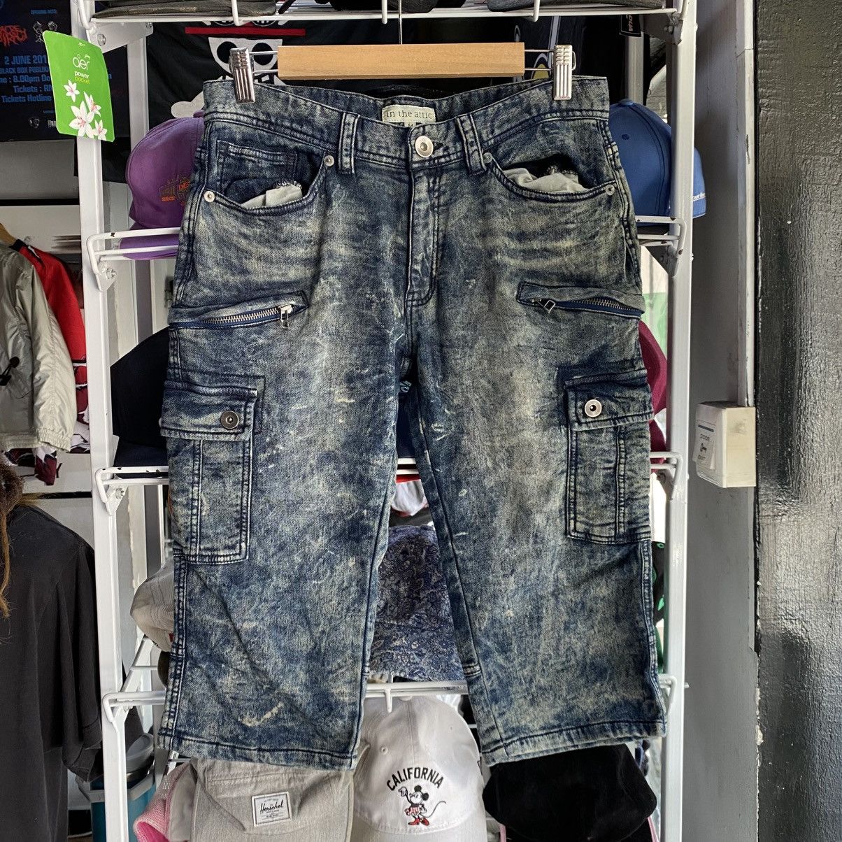 In The Attic × Japanese Brand × Seditionaries IN THE ATTIC Cargo Shorts Pants MultiPocket Denim Acid Wash Size US 30 / EU 46 - 1 Thumbnail