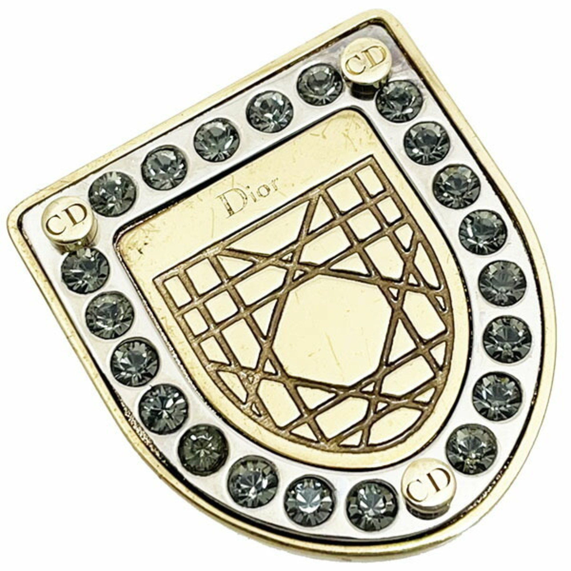 image of Christian Dior Brooch Crest Motif Pin Gp Rhinestone C.Dior Cd Mk-10940 in Gold, Women's