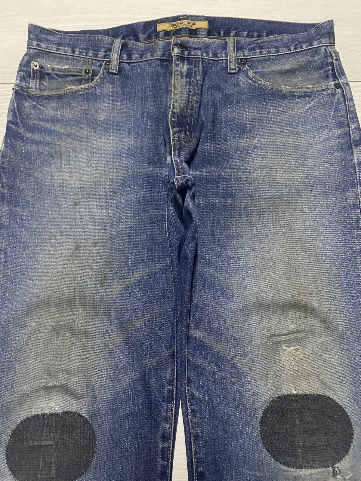 Engineered Garments × Uniqlo Vintage Uniqlo S002 Blue Wash Patches Distressed Loose Jeans Size US 35 - 3 Thumbnail