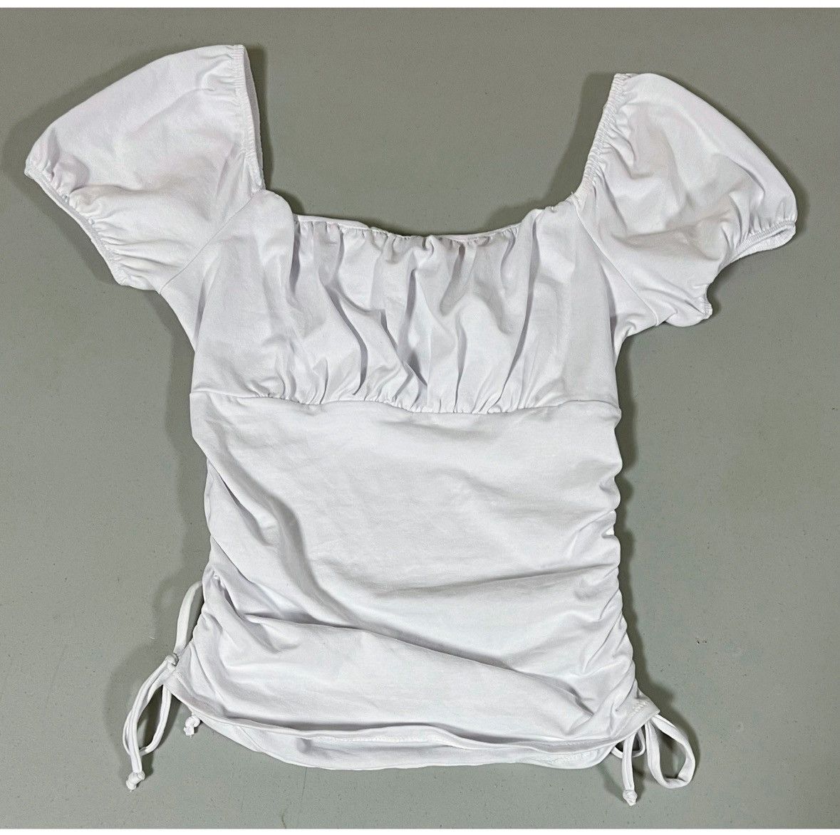 PRINCESS POLLY Just Polly White Solid Ruched Top Shirt Tee Blouse Size M 🤍 Size M / US 6-8 / IT 42-44 - 1 Thumbnail
