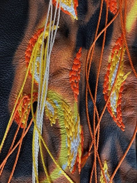 Unique flame embroidered leather Perfecto