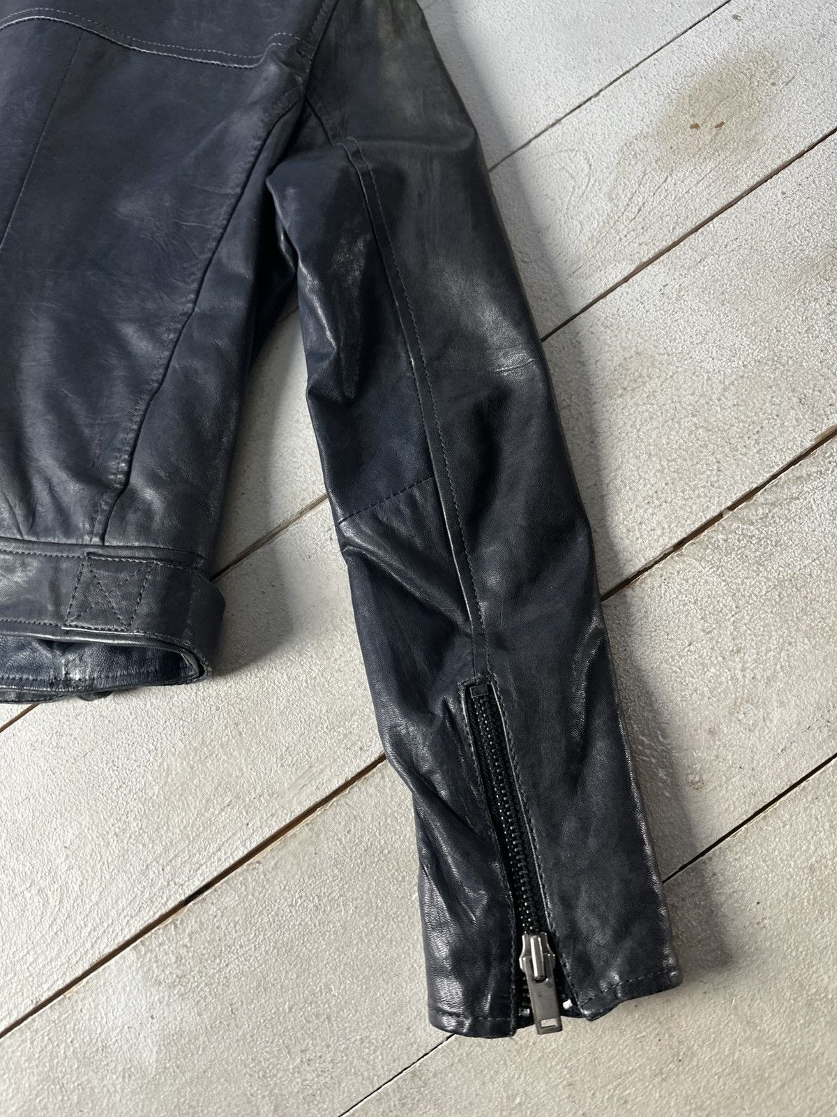 Other 🚨Y2K RICK OWENS TYPE DIRTY SLIM FIT ZIP LEATHER JACKET Size S / US 4 / IT 40 - 12 Thumbnail