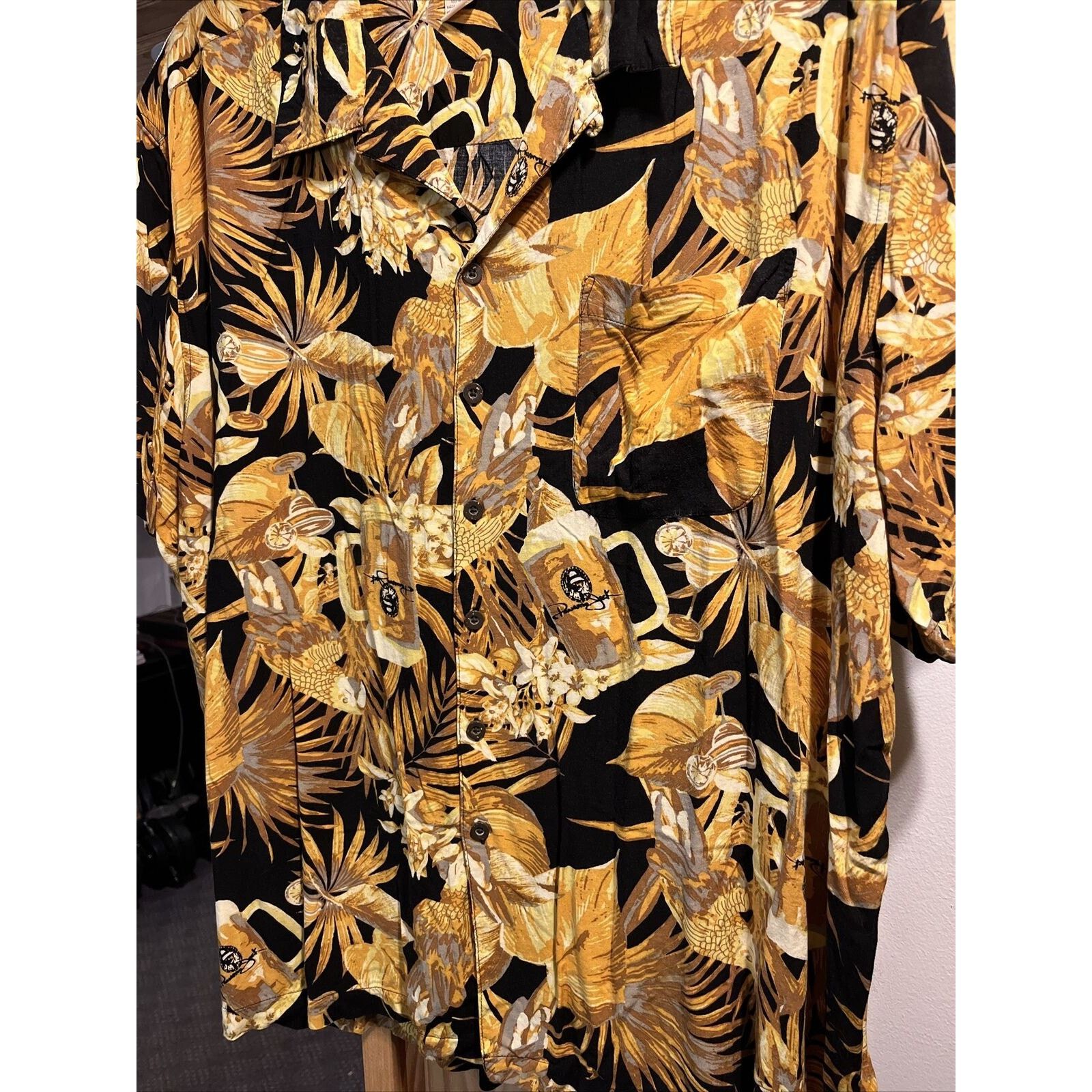 Panama Jack Panama Jack Men's 3XL Golden SS Button Rayon Hawaiian Shirt Size US XXL / EU 58 / 5 - 10 Thumbnail