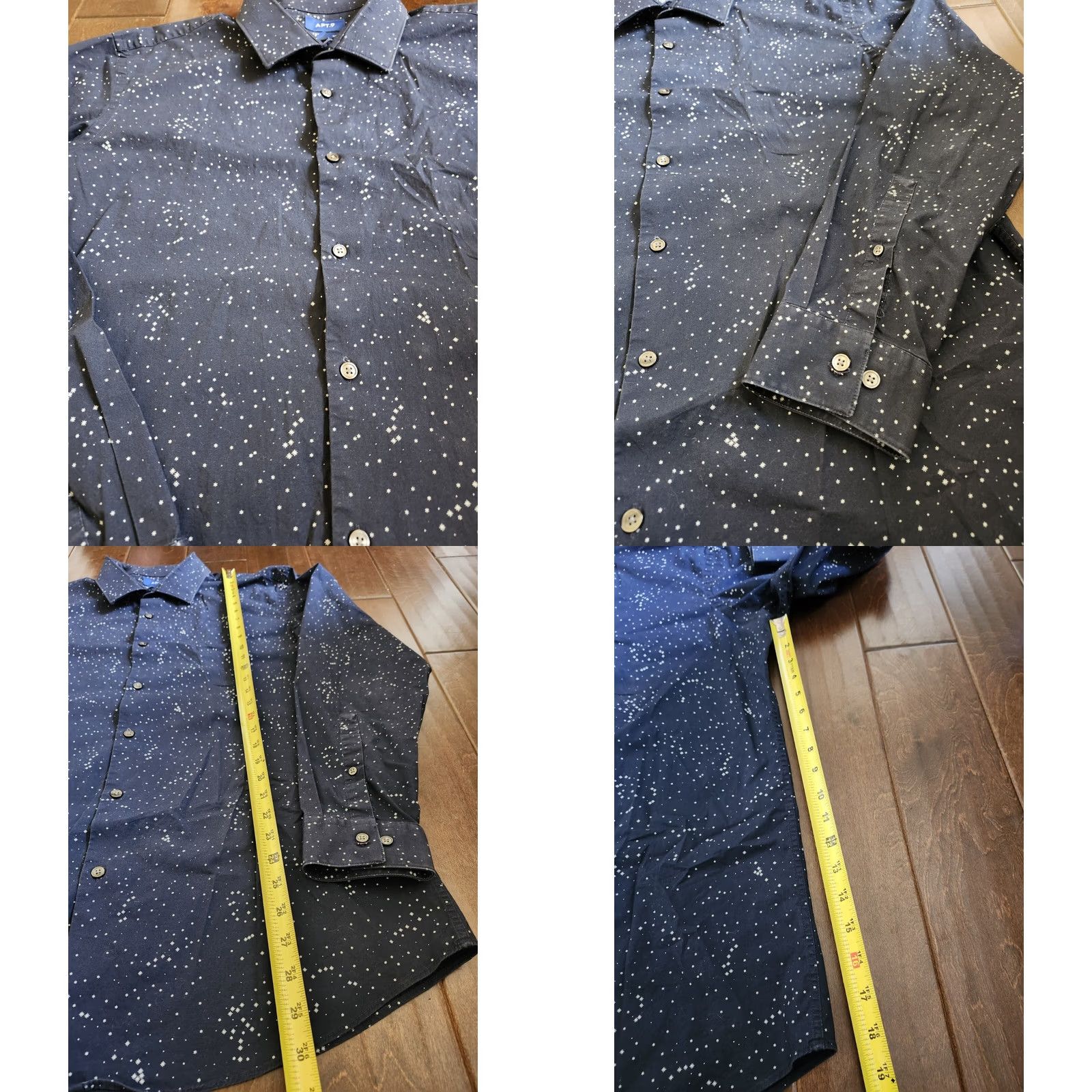 Apt. 9 Apt. 9 Dress Shirt Mens Long Sleeve Collared Slim Fit Snowflake Blue White 17.5 34/35 Holiday Christmas Size 48R - 8 Thumbnail