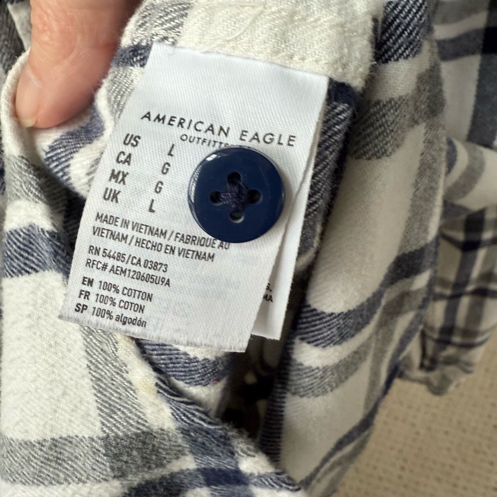 American Eagle Outfitters American Eagle Cotton Blue Plaid Flannel Button Up Shirt L Size US L / EU 52-54 / 3 - 6 Thumbnail