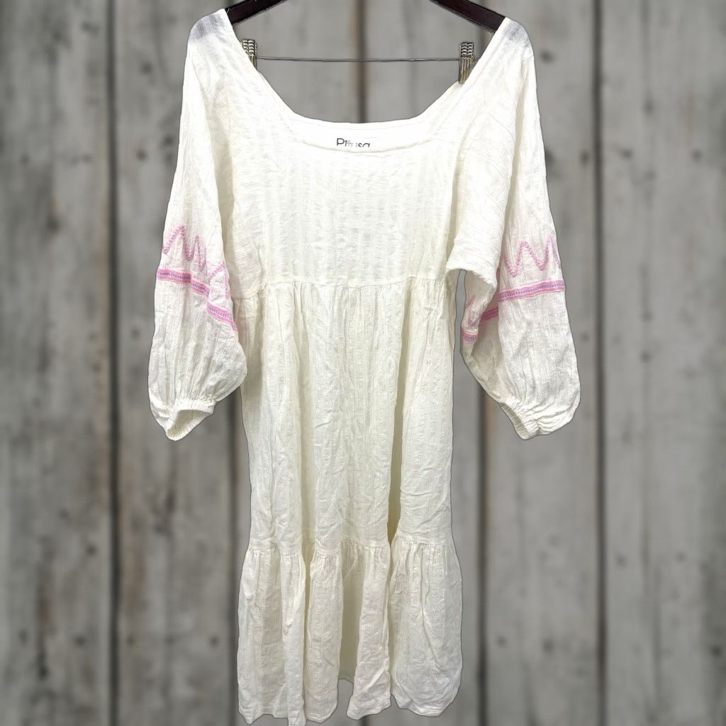 Vintage Pitusa Womens Dress Pitusa Ivory Knit 3/4 Sleeve Embroidered Cottagecore Knee Length L Petite M/L Sh fit Bohemian Beach Summer Holiday Womens Size L / US 10 / IT 46 - 1 Thumbnail