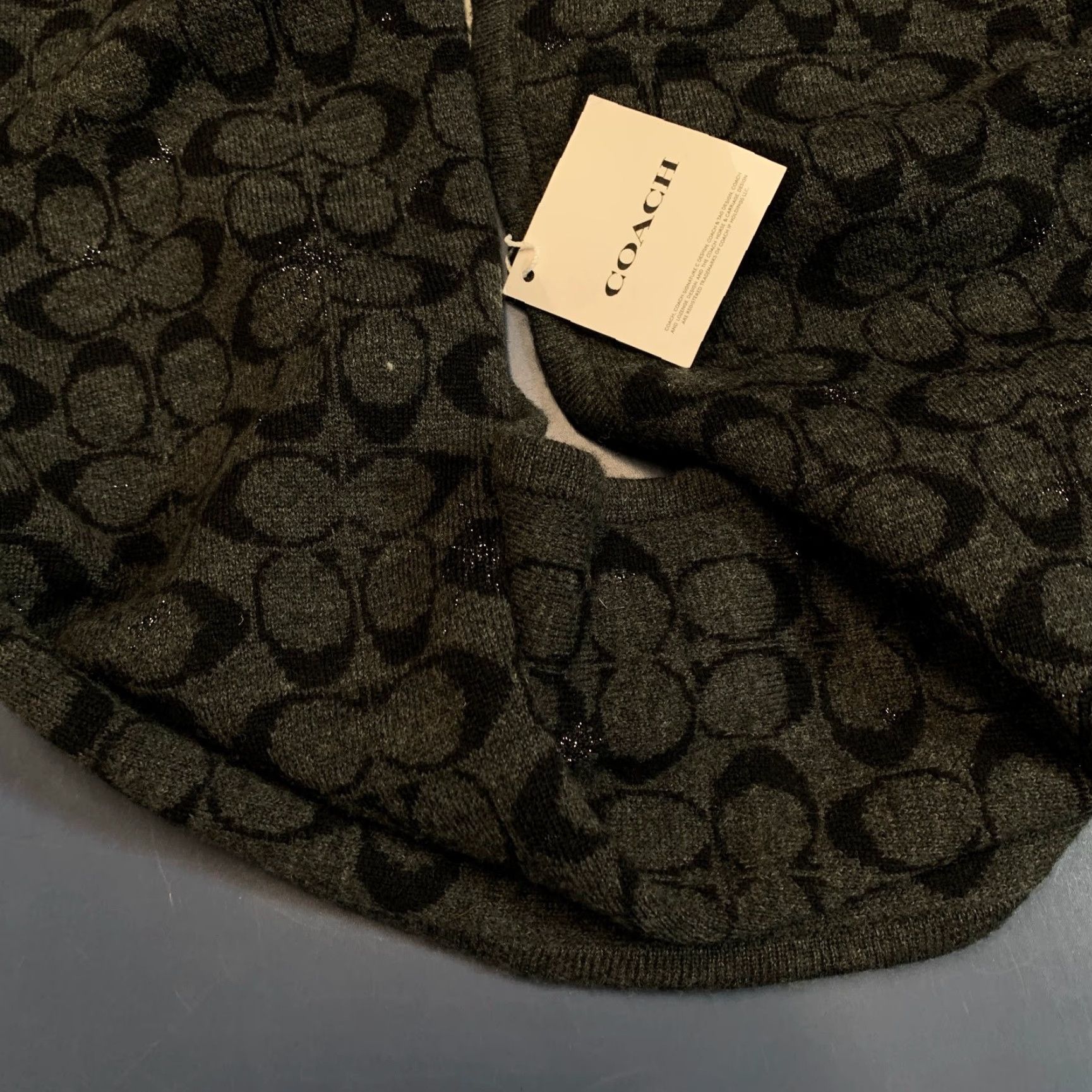 Coach VINTAGE Coach Infiniti Scarf Black Gray Wool Blend Monogram Knit Size ONE SIZE - 2 Thumbnail