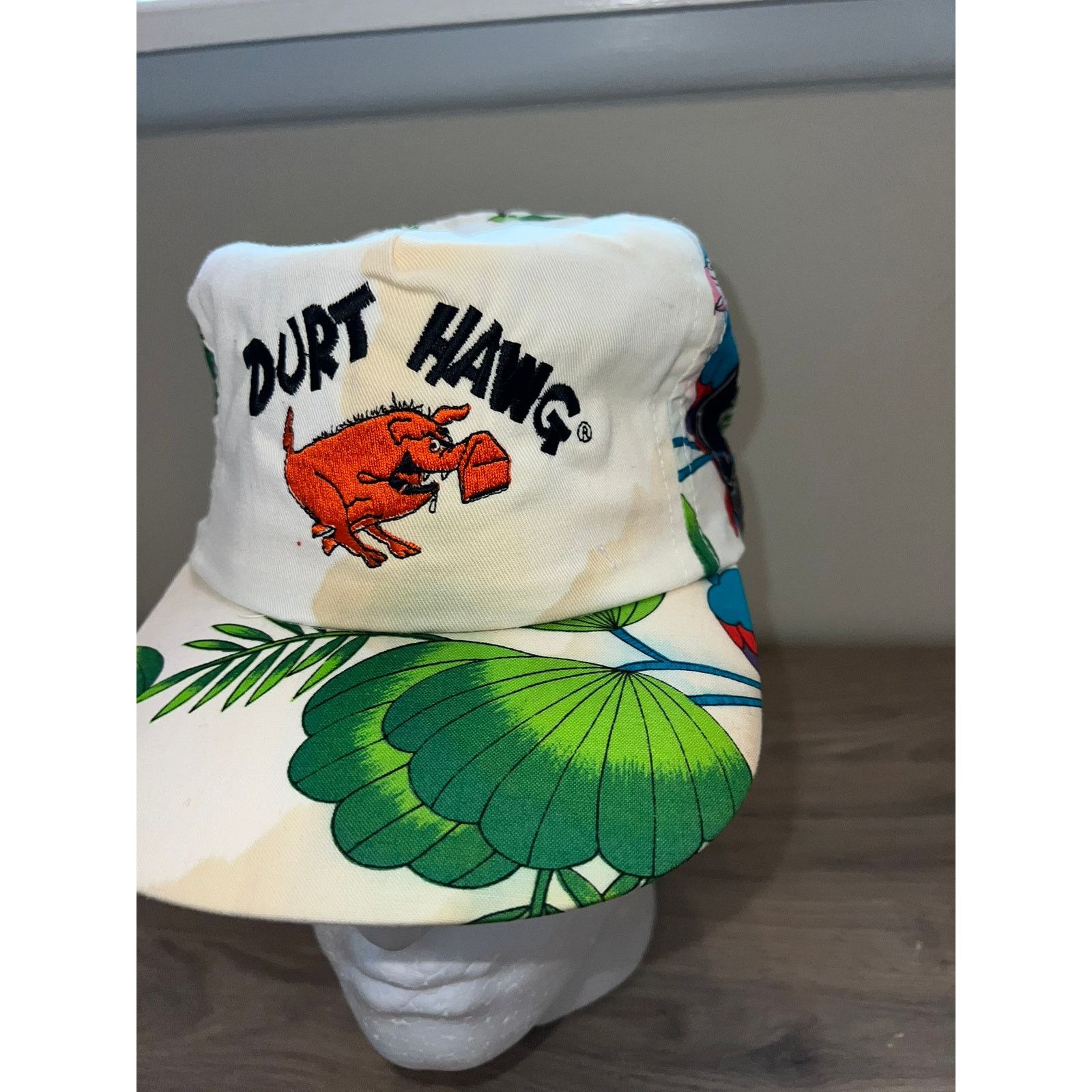 Vintage Vintage Durt Hawg Floral Bird White Hat Stained Stain VTG OS Size ONE SIZE - 2 Thumbnail