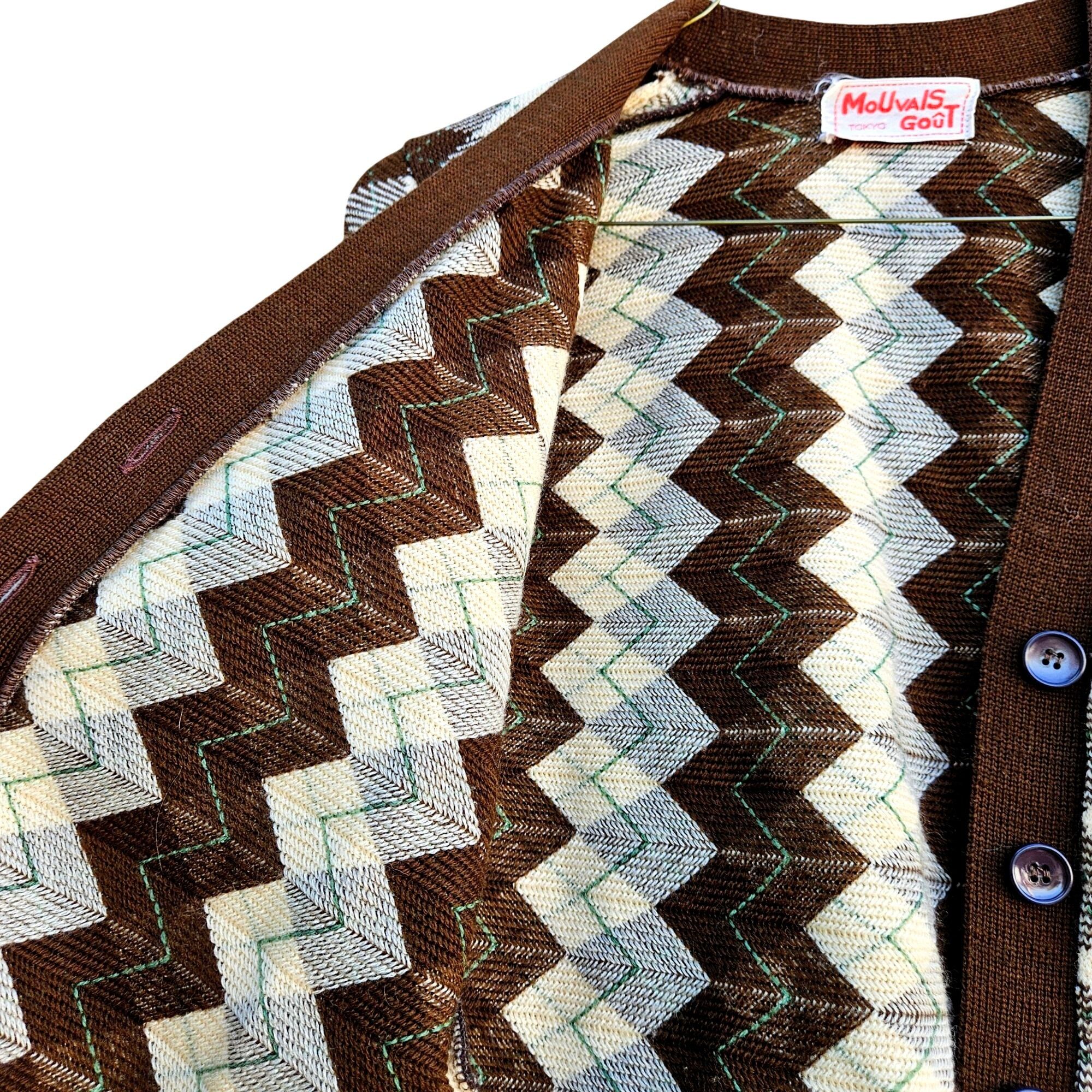 Vintage 1970s Japan Knit Cardigan XS Argyle Brown Cream V-Neck Butto Size XXS / US 00 / IT 34 - 6 Thumbnail