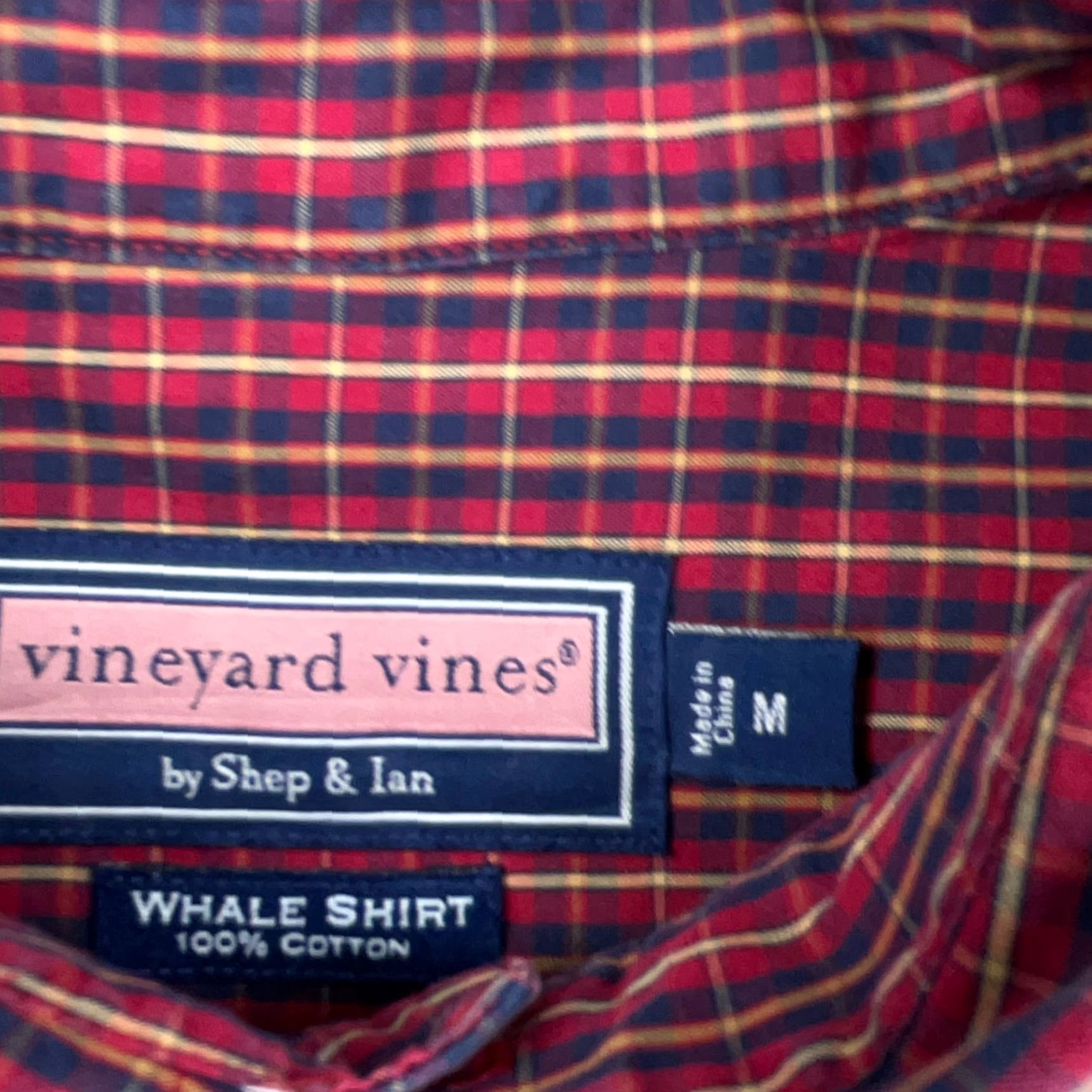 Vineyard Vines Vineyard Vines Shirt Men Medium Red Blue Button Up Plaid Whale Poplin Dress A17* Size 40R - 3 Thumbnail