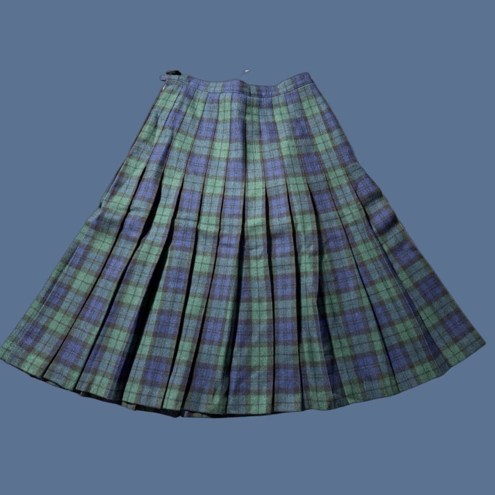 VINTAGE Pendleton Skirt Midi Wool Plaid Tartan Green Black Pleated Button 8 Women
