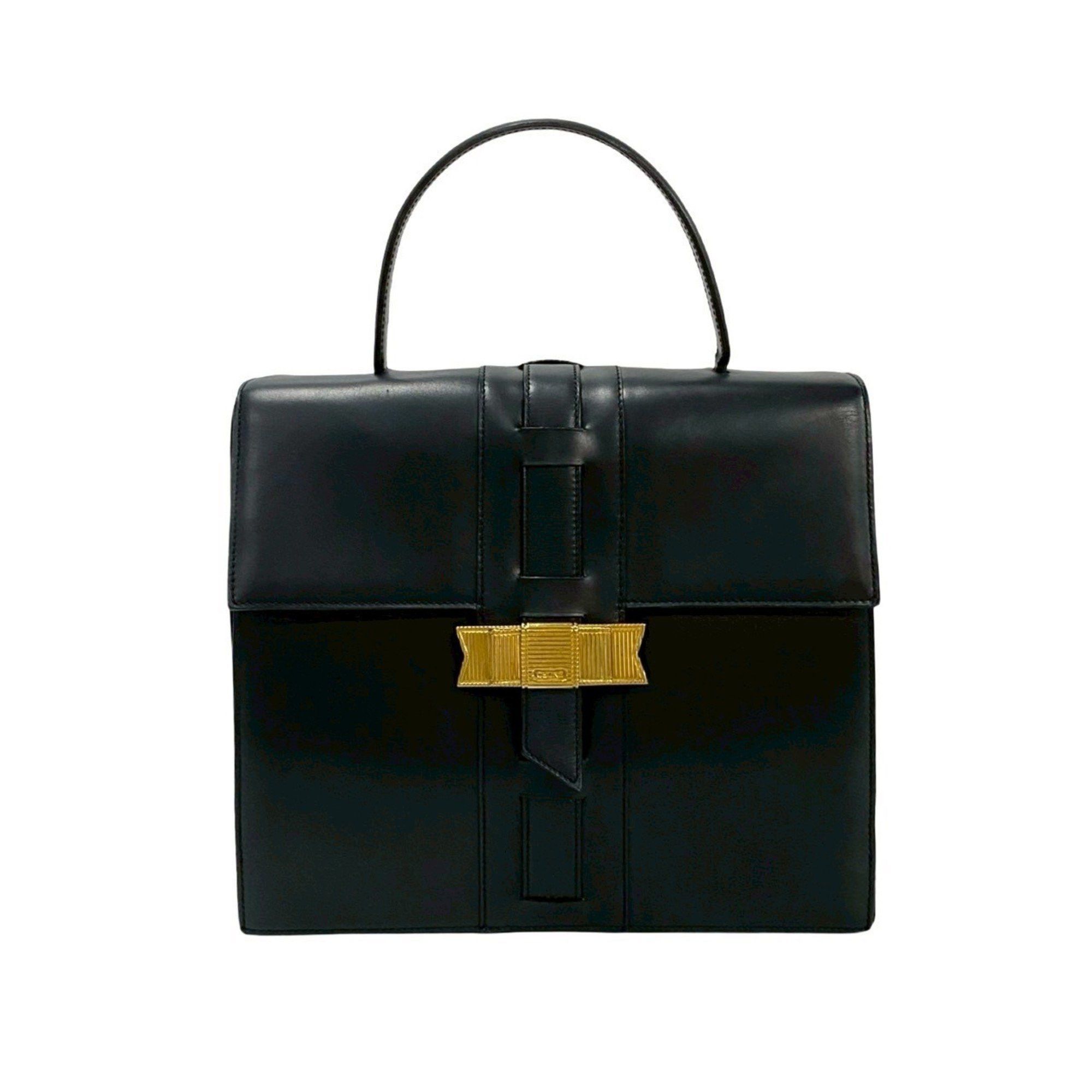 Celine CELINE Logo Ribbon Motif Hardware Calfskin Leather Handbag Tote Bag Black 53074 Size ONE SIZE - 1 Thumbnail