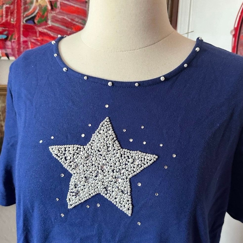 Other quacker factory blue pearl beaded star shirt Size L / US 10 / IT 46 - 2 Thumbnail