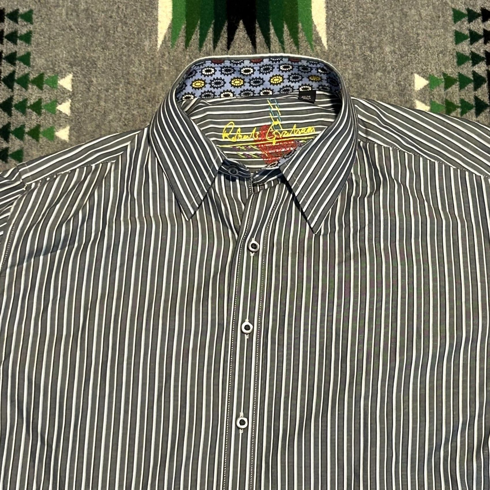 Robert Graham Robert Graham Shirt Mens Medium Stripe Button Down Flip Cuff C8 Size US M / EU 48-50 / 2 - 7 Thumbnail