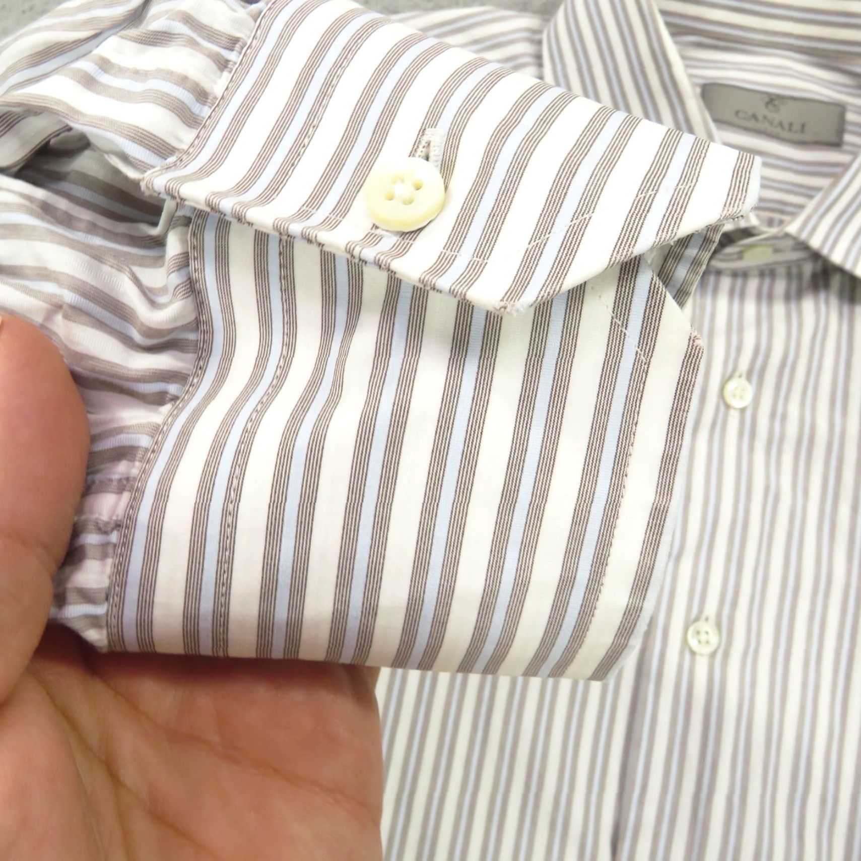 Canali VINTAGE Canali 1934 Shirt Men 17.5 44 White Grey Light Blue Stripe Long Sleeve Button Up Size US XXL / EU 58 / 5 - 3 Thumbnail