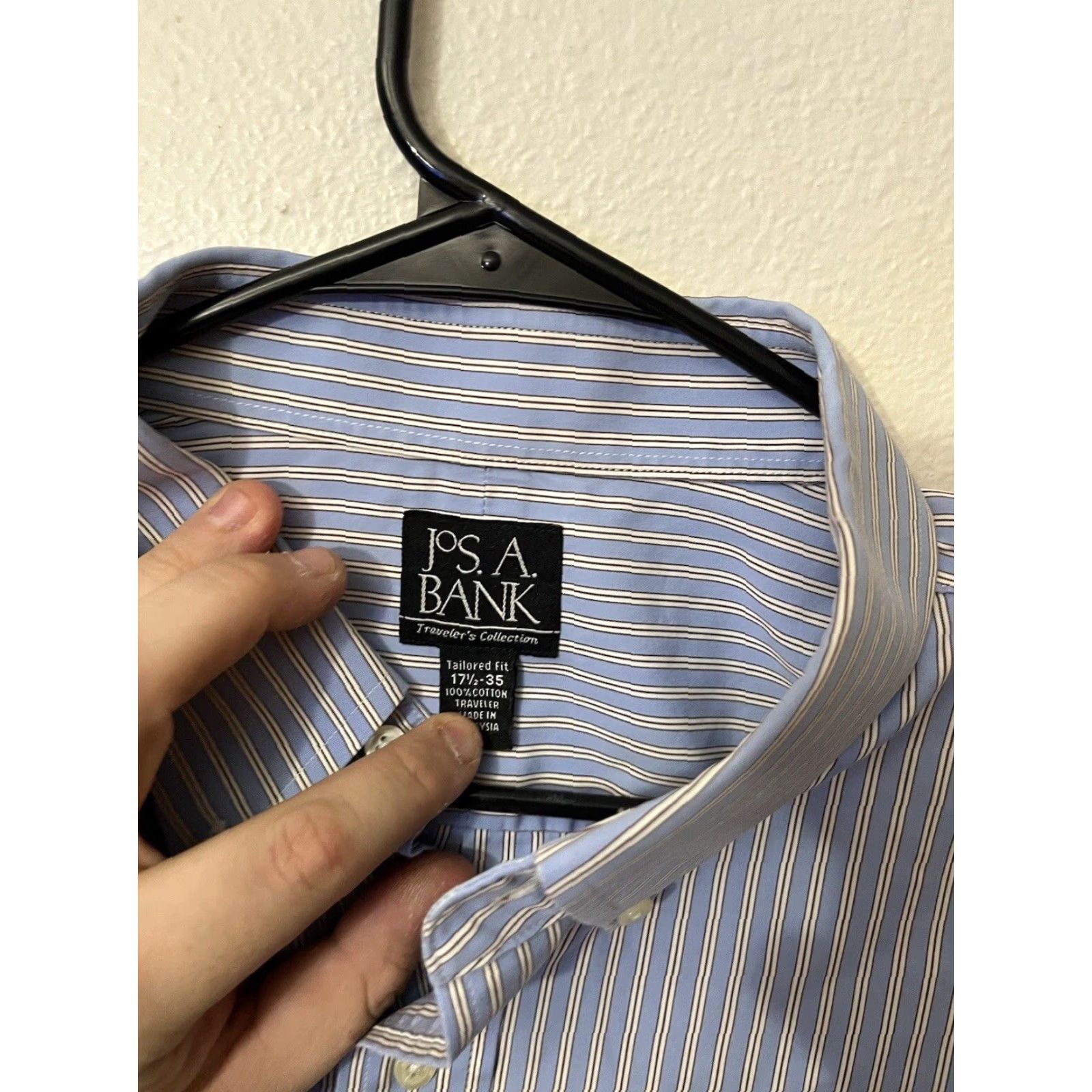 Jos. A. Bank Jos. A. Bank Shirt Adult 17.5-35 Blue Striped Long Sleeve Button-Down Cotton Mens Size US XL / EU 56 / 4 - 2 Thumbnail
