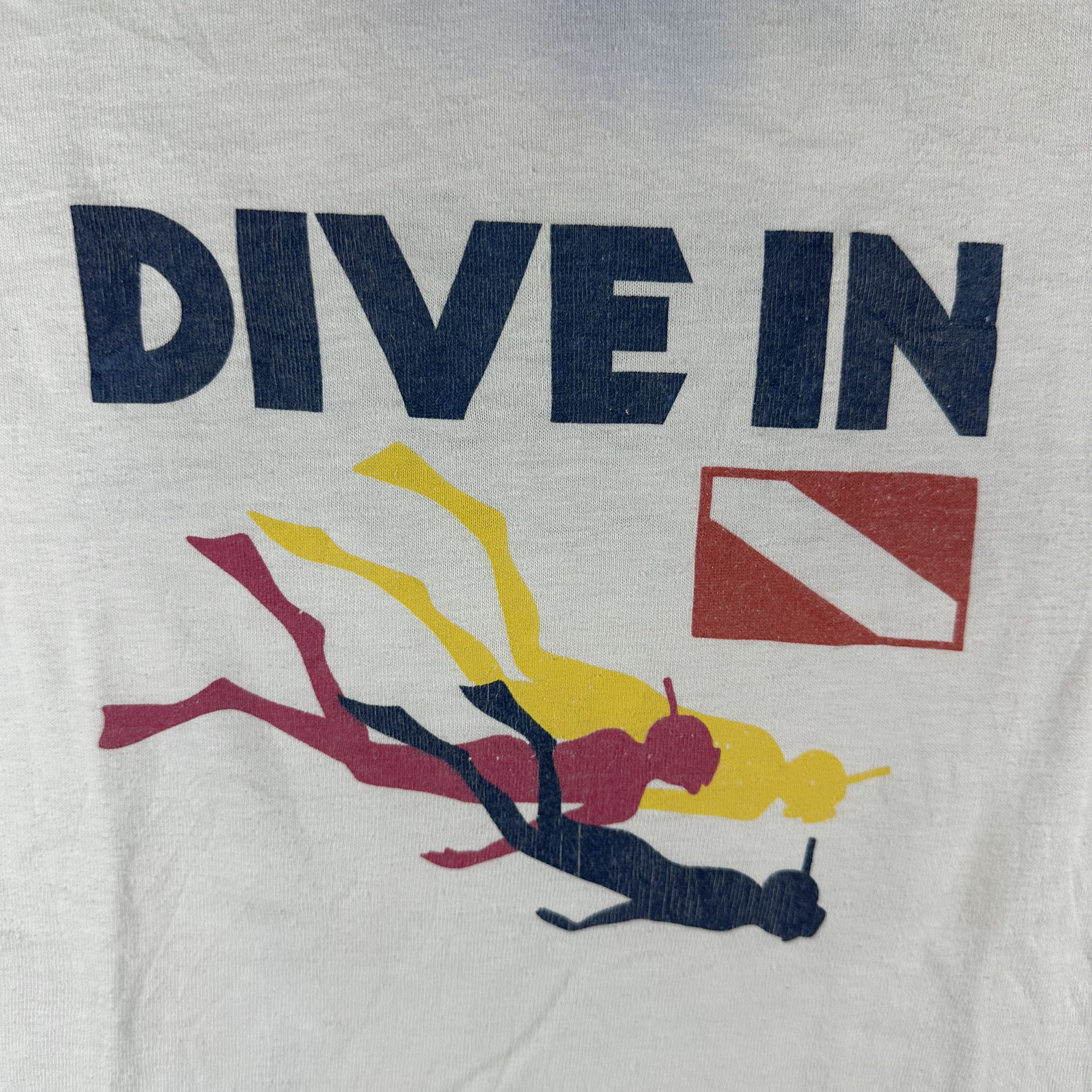 Vintage Vintage 80s Dive In Graphic Single Stitch Ringer T-Shirt Size US M / EU 48-50 / 2 - 2 Thumbnail