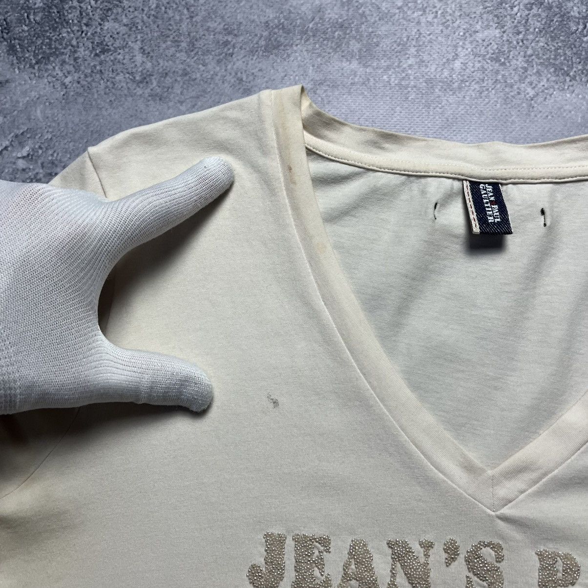 Jean Paul Gaultier Vintage Jean Paul Gaultier Big Rhinestone Central Logo Tee Size L / US 10 / IT 46 - 6 Thumbnail
