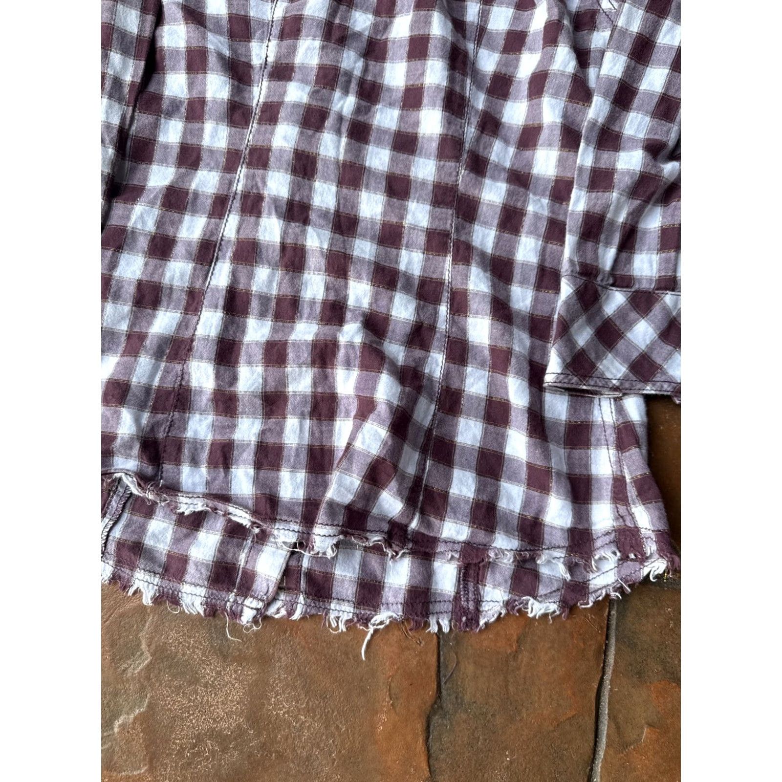Guess GUESS Jeans Plaid Western Pearl Snap Long Sleeve Shirt Women's M Distressed Casual, Button-Up, 100% Cotton, Multicolor Size M / US 6-8 / IT 42-44 - 6 Thumbnail