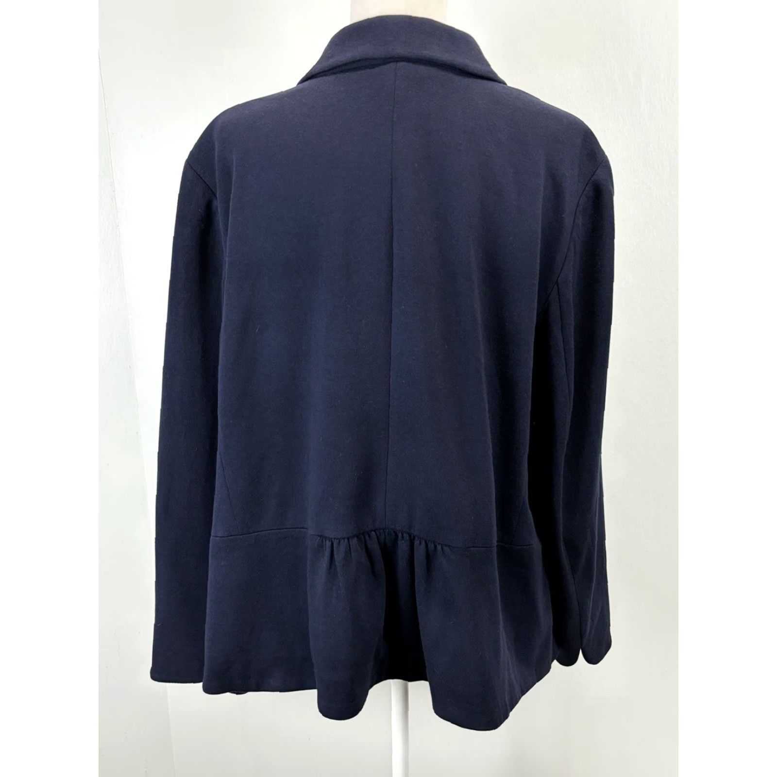 Talbots Talbots Plus Size 22W Navy Button-Up Jacket with Peter Pan Collar - Women's Cotton Blend Casual Outerwear Size 3XL / US 20-22 - 3 Thumbnail