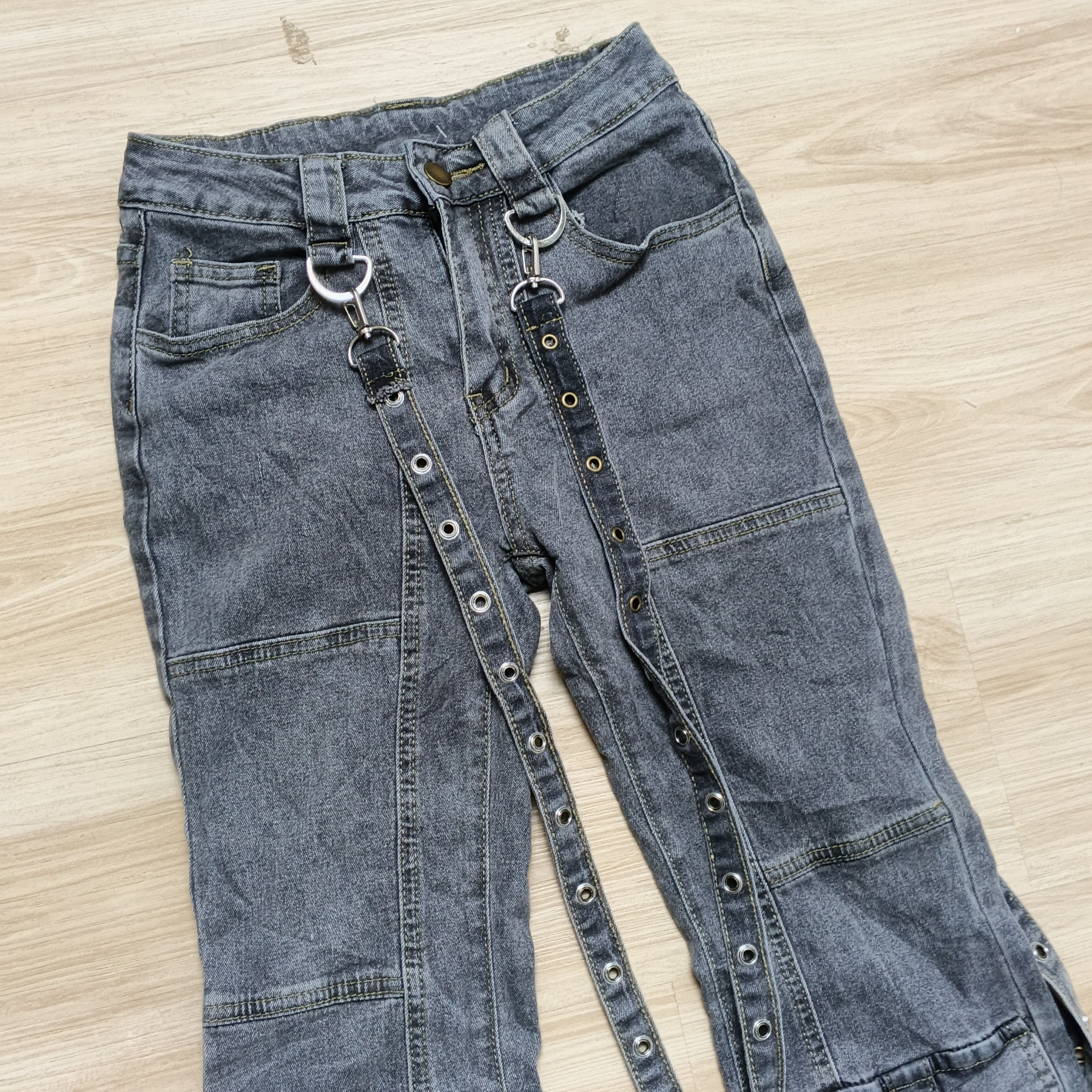 Le Grande Bleu (L.G.B.) Vintage Japanese Multi Pocket Flared Grunge Lace Jeans Size 24" / US 00 / IT 34 - 6 Thumbnail