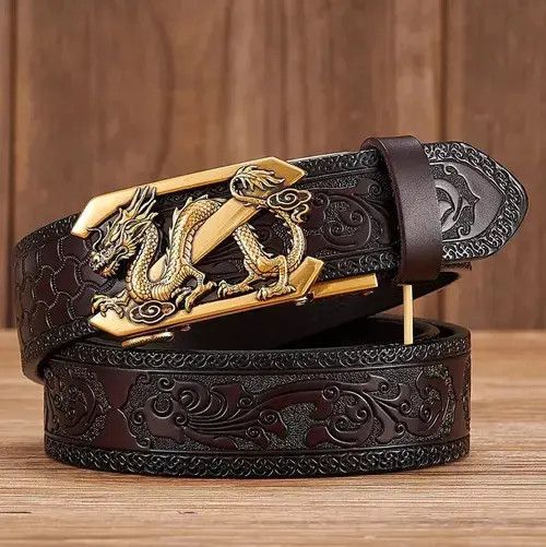 VIBE Embossing Retro Belt Cowhide Genuine Leather Dragon Size ONE SIZE - 3 Thumbnail