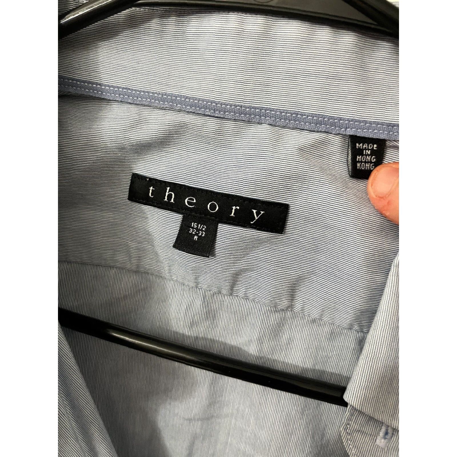 Theory Theory Mens Cotton Long Sleeve Button Down Shirt Size 15.5 Blue Dress Shirt Size 40R - 2 Thumbnail
