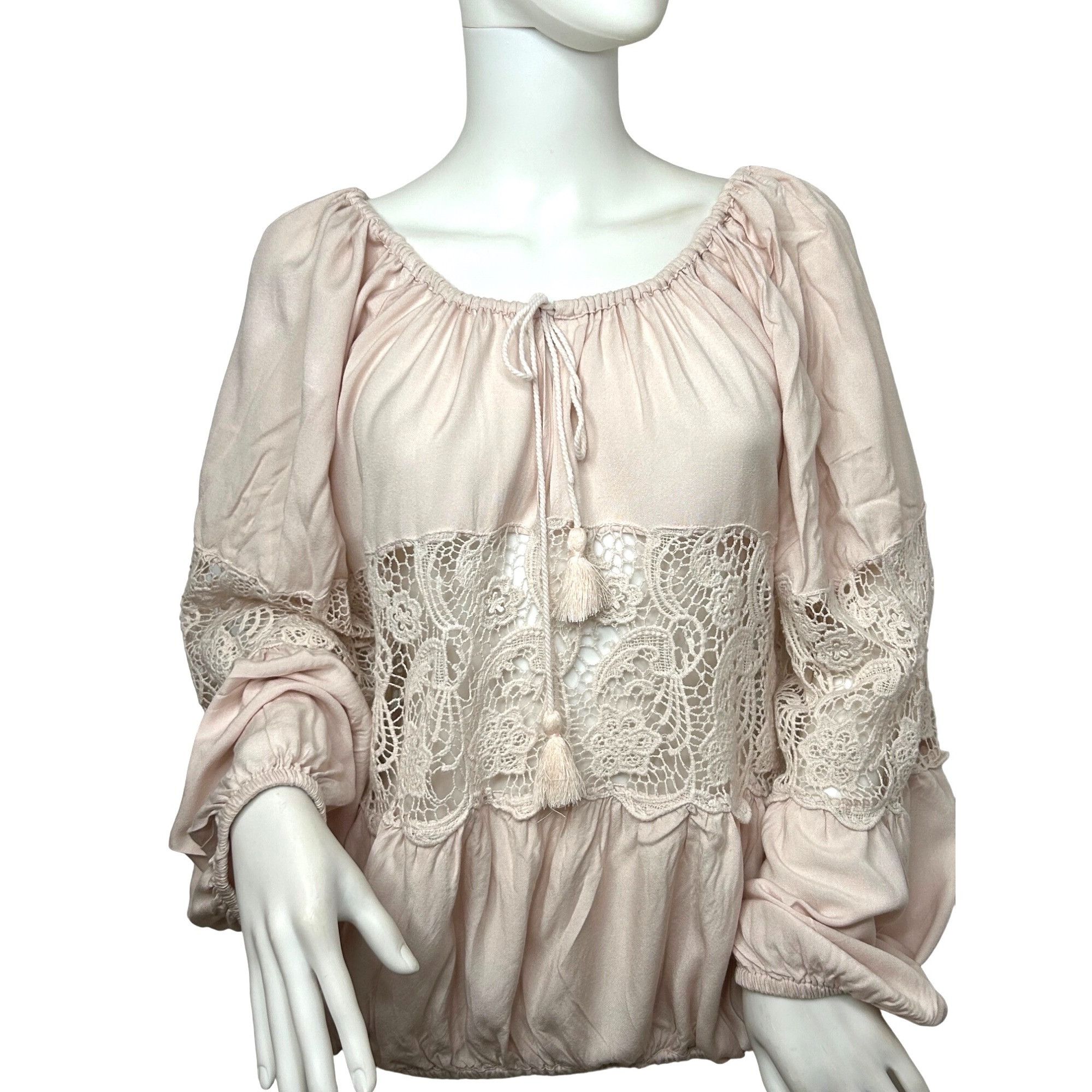 Free People Free People. Blouse S/P Pink, Lace Tassels Balloon Long Slee Size S / US 4 / IT 40 - 1 Thumbnail