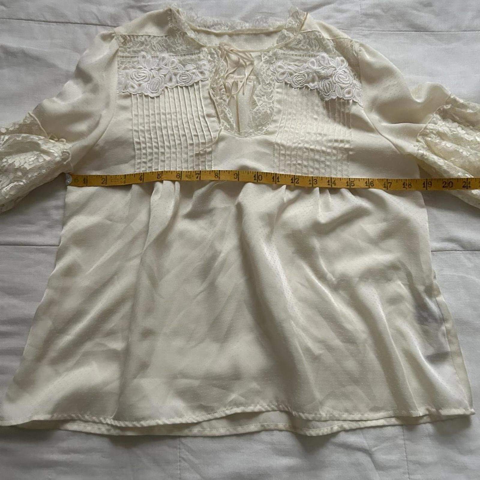 Axes Femme Cream textured lace blouse with long sleeves