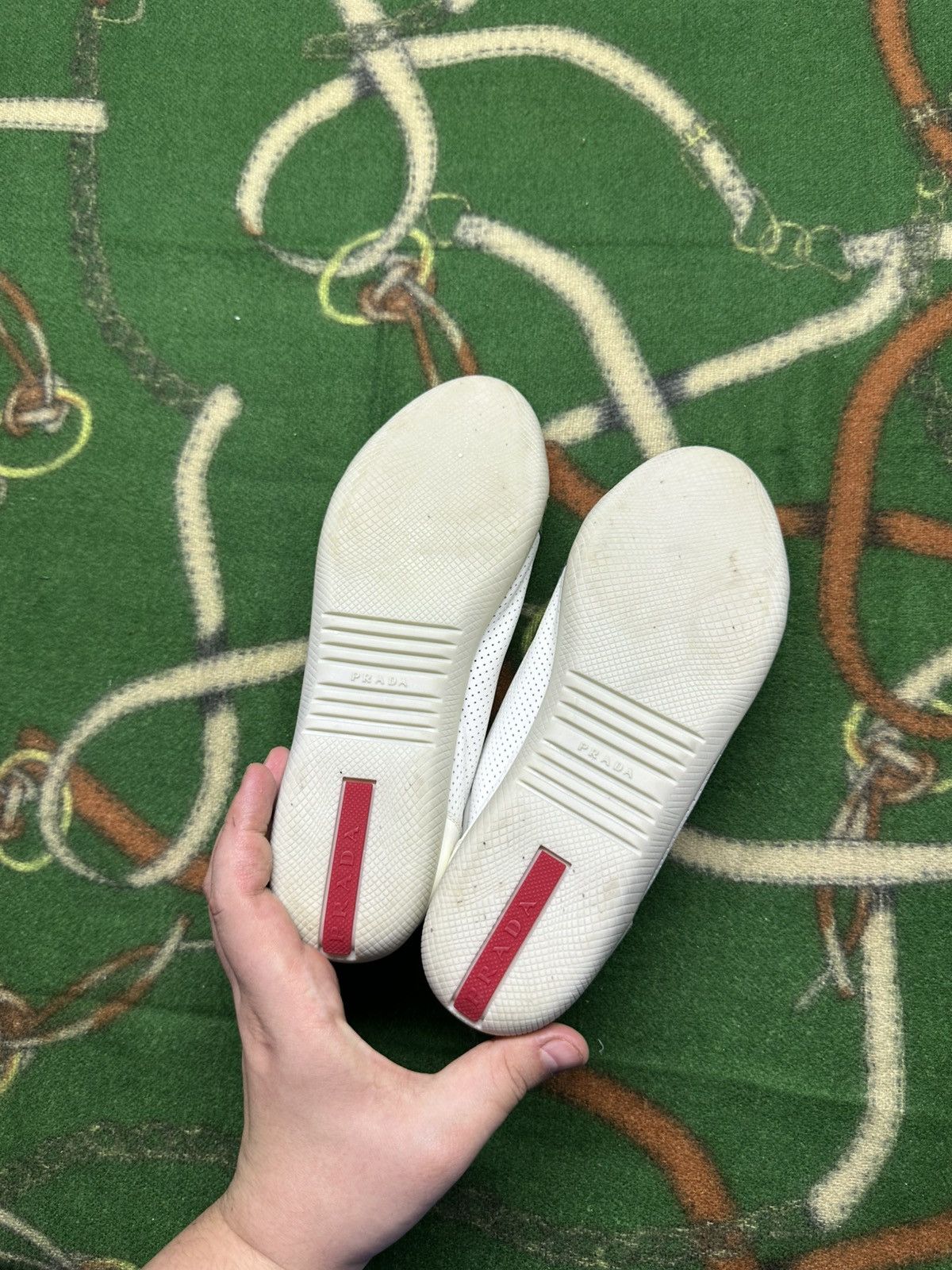 Prada Prada Milano White Green Perforated Leather Sneakers 36,5 Size US 6.5 / IT 36.5 - 6 Thumbnail