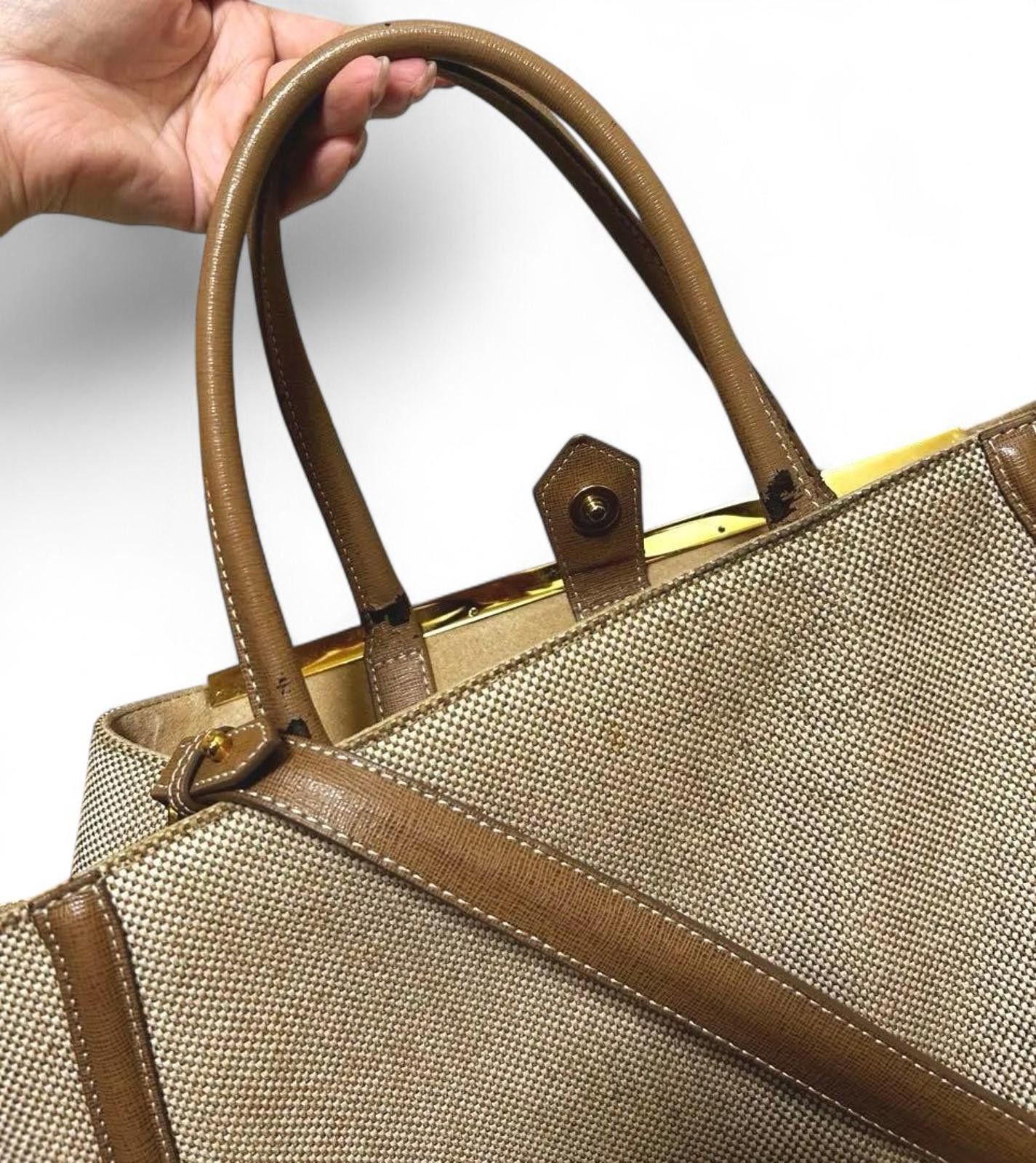 Fendi Fendi - Beige and Brown Structured Canvas Tote Bag Size ONE SIZE - 7 Thumbnail