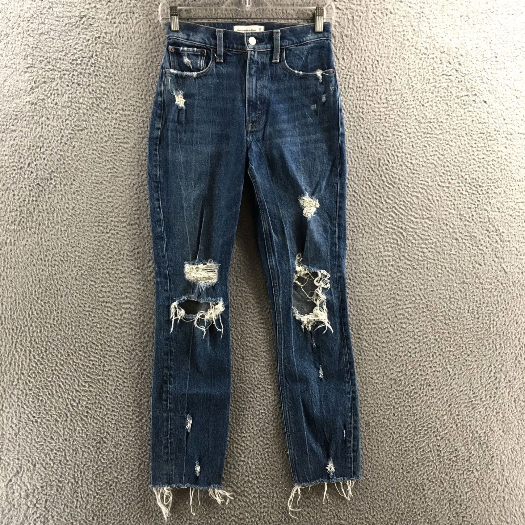 Abercrombie & Fitch Abercrombie & Fitch Hi-Rise Mom Jeans Womens 25 Blue Denim Distressed Raw Hem Jeans Size 42" / US 20 - 2 Thumbnail