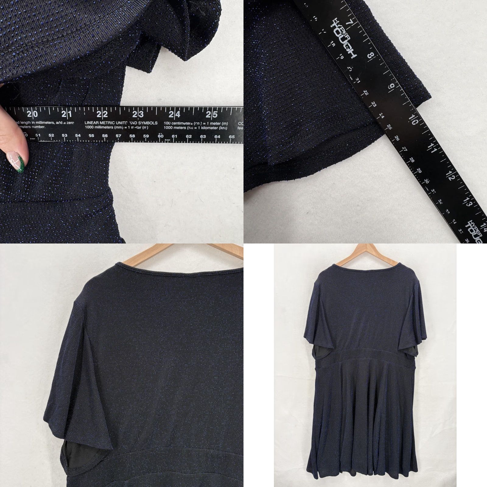 Torrid Torrid Dress Womens 3X Black Shimmer Flutter Sleeve V Neck Skater Party Holiday Dress Size XXL / US 16-18 / IT 52-54 - 8 Thumbnail