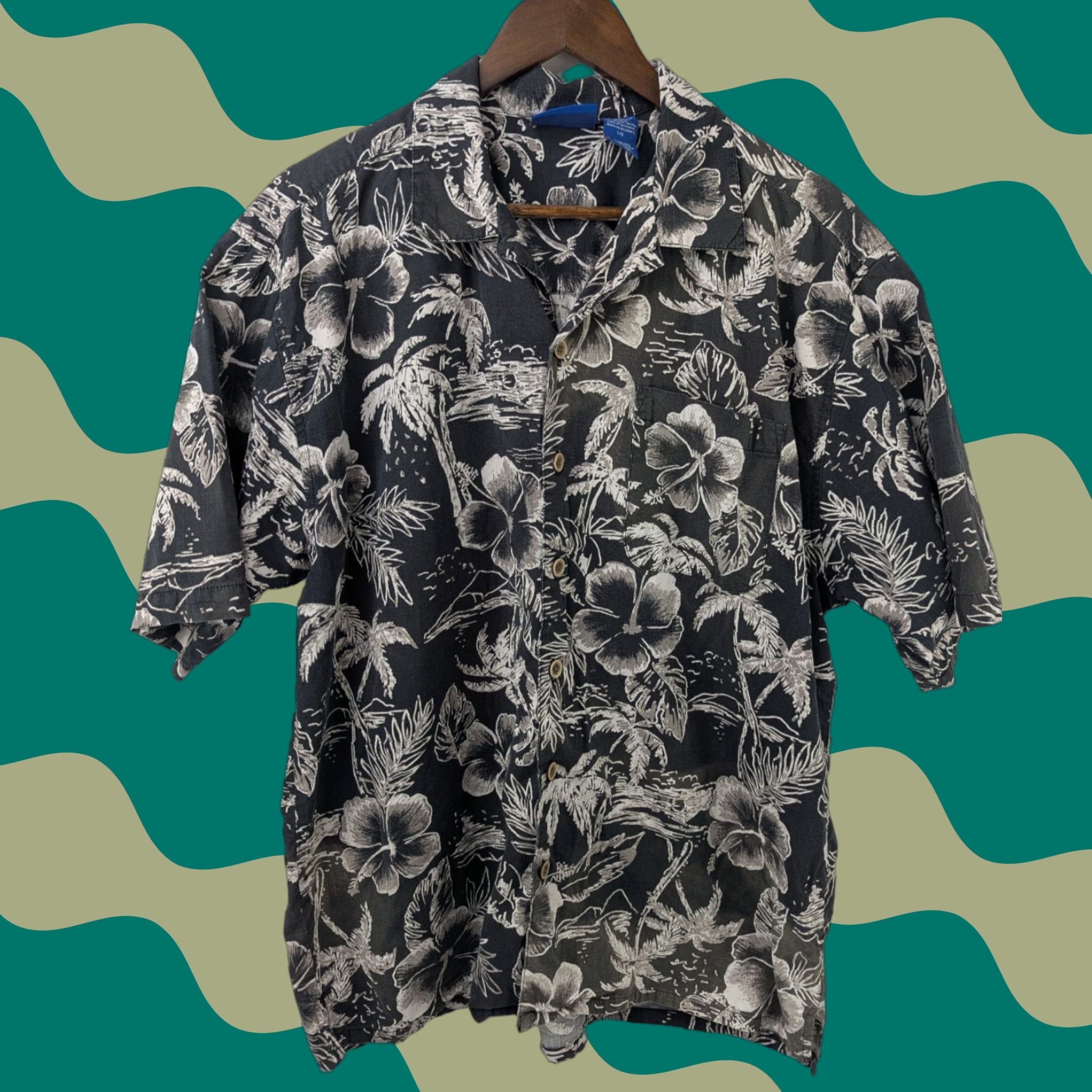 Ocean Pacific OP Ocean Pacific Hawaiian Shirt Men's L Black Floral Cotton Short Sleeve Size US L / EU 52-54 / 3 - 1 Thumbnail