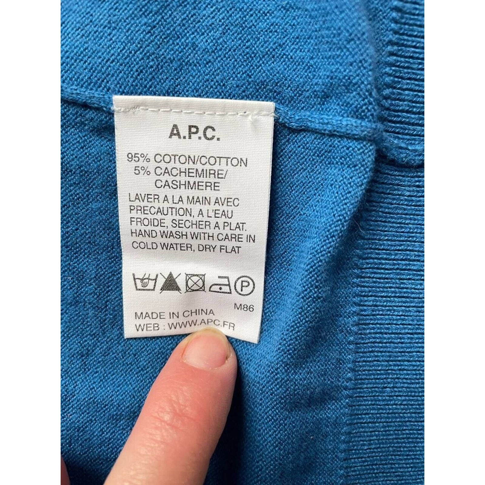 A.P.C. × Vintage A.P.C. Blue V-Neck Sweater Men’s Size M Cotton Cashmere Knit Size US M / EU 48-50 / 2 - 7 Thumbnail