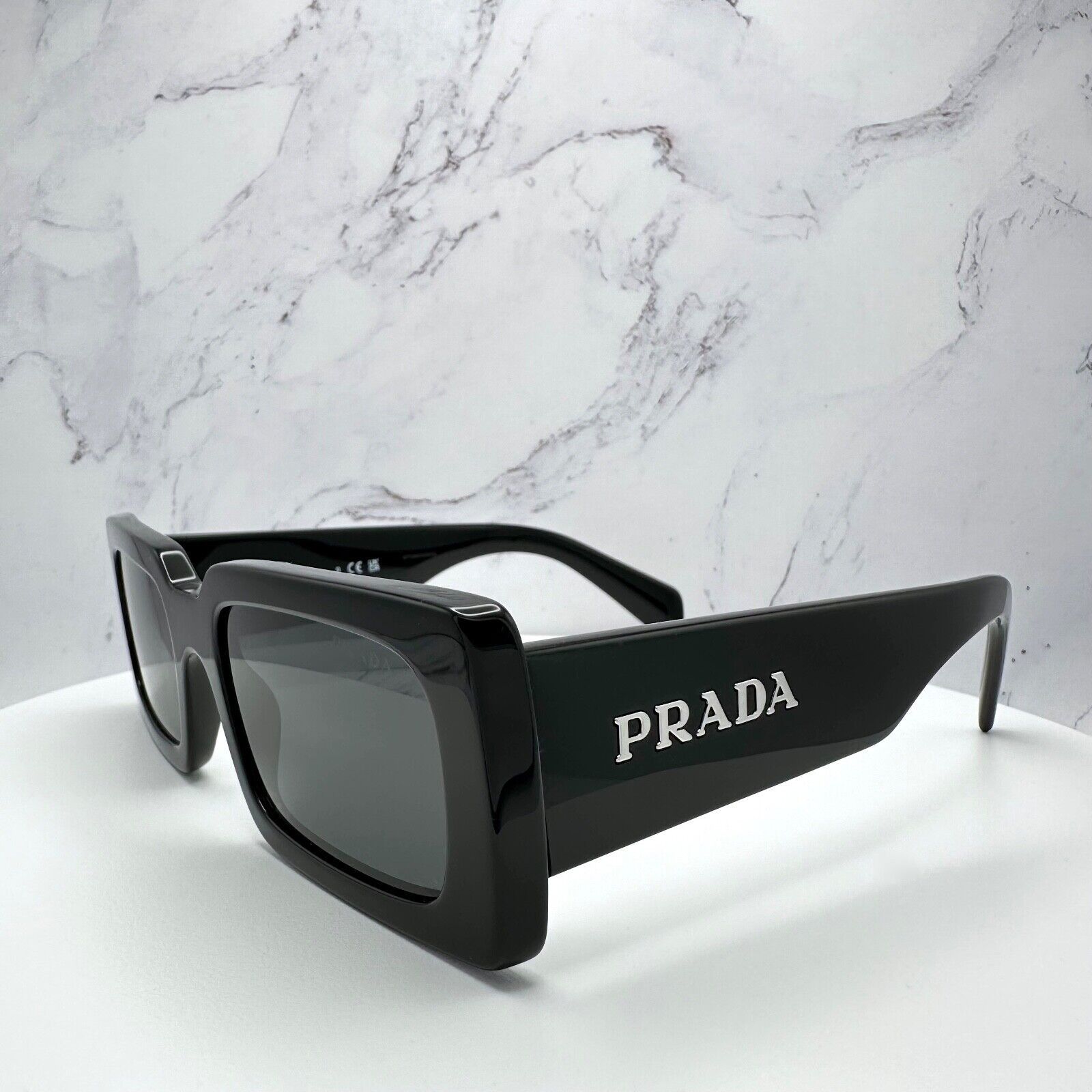 Prada New Prada Sunglasses Black Acetate Rectangle Square I Size ONE SIZE - 20 Thumbnail