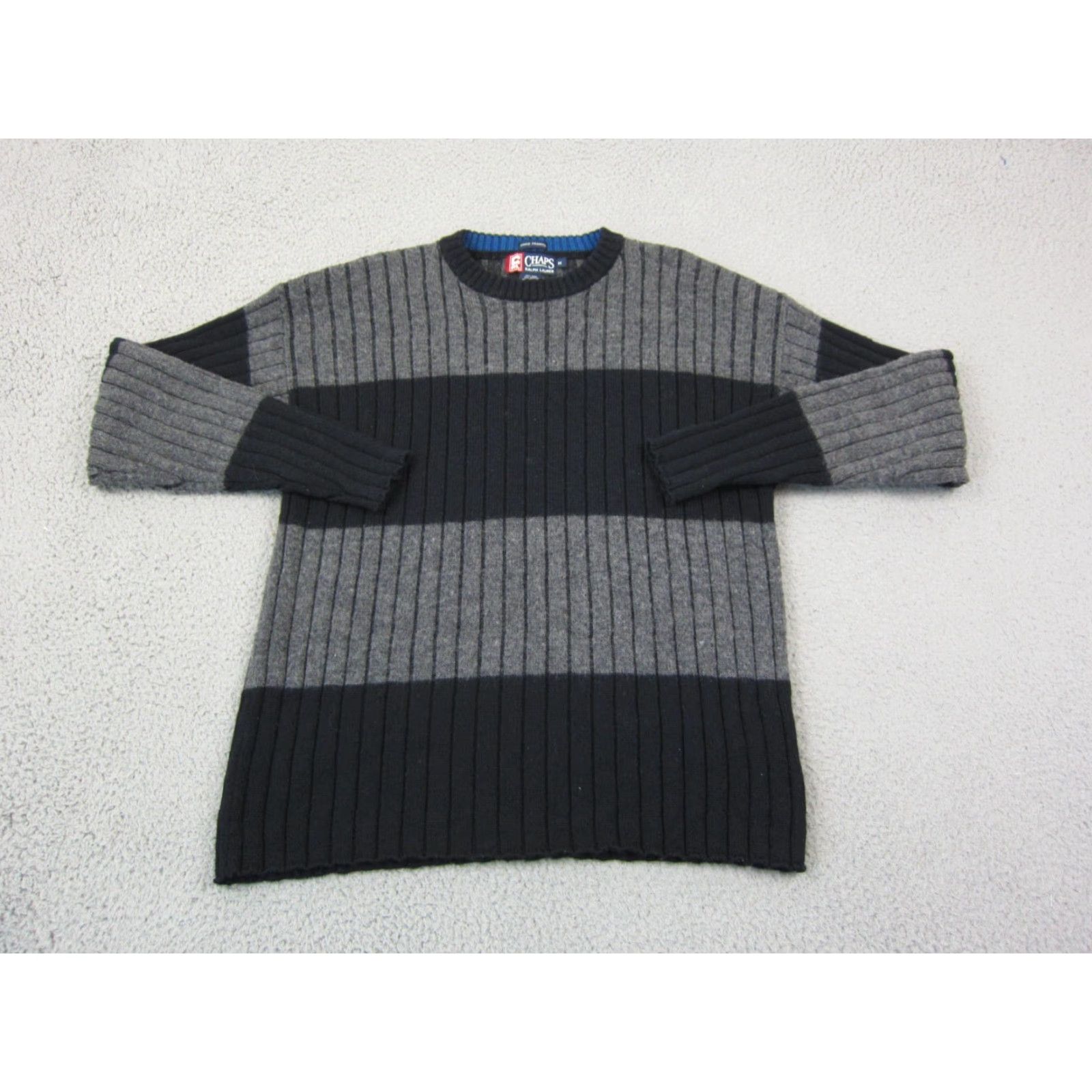 Chaps VINTAGE Ralph Lauren Chaps Sweater Mens Adult M Black Stripe Wool Knit Pullover Crew Neck Long Sleeve Casual 90s USA Fall Winter Size US M / EU 48-50 / 2 - 2 Thumbnail
