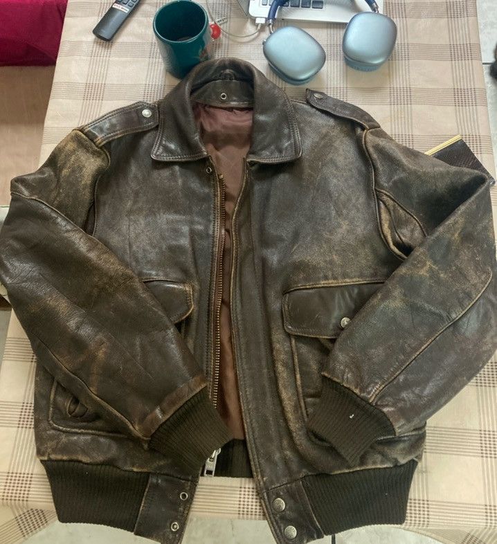 Image of Vintage Aviator-Style Leather Jacket in Brown, Men's (Size XS)