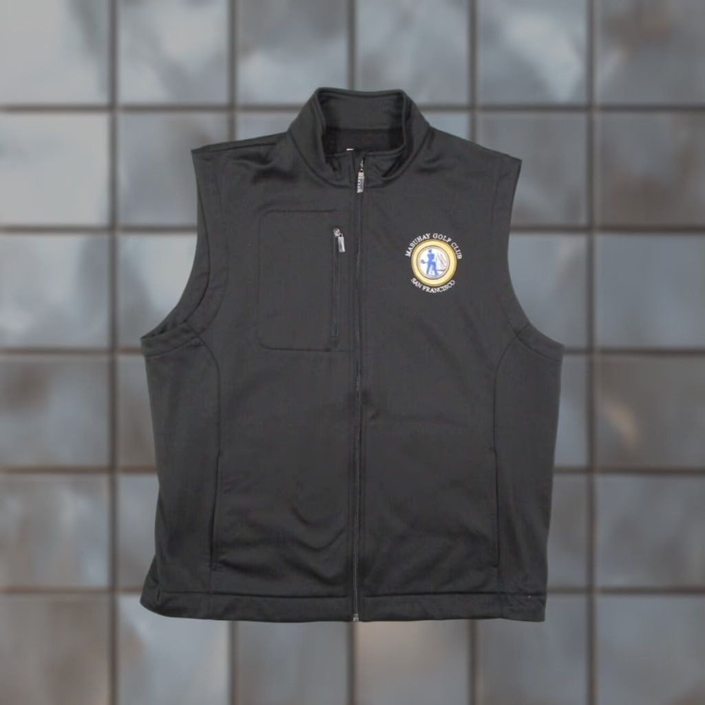 Callaway Vest Men Large Black Weather Series Full Zip Pockets San Francisco Mabuhay Golf Club Embroidered on Front - Polyester - Made in Vietnam