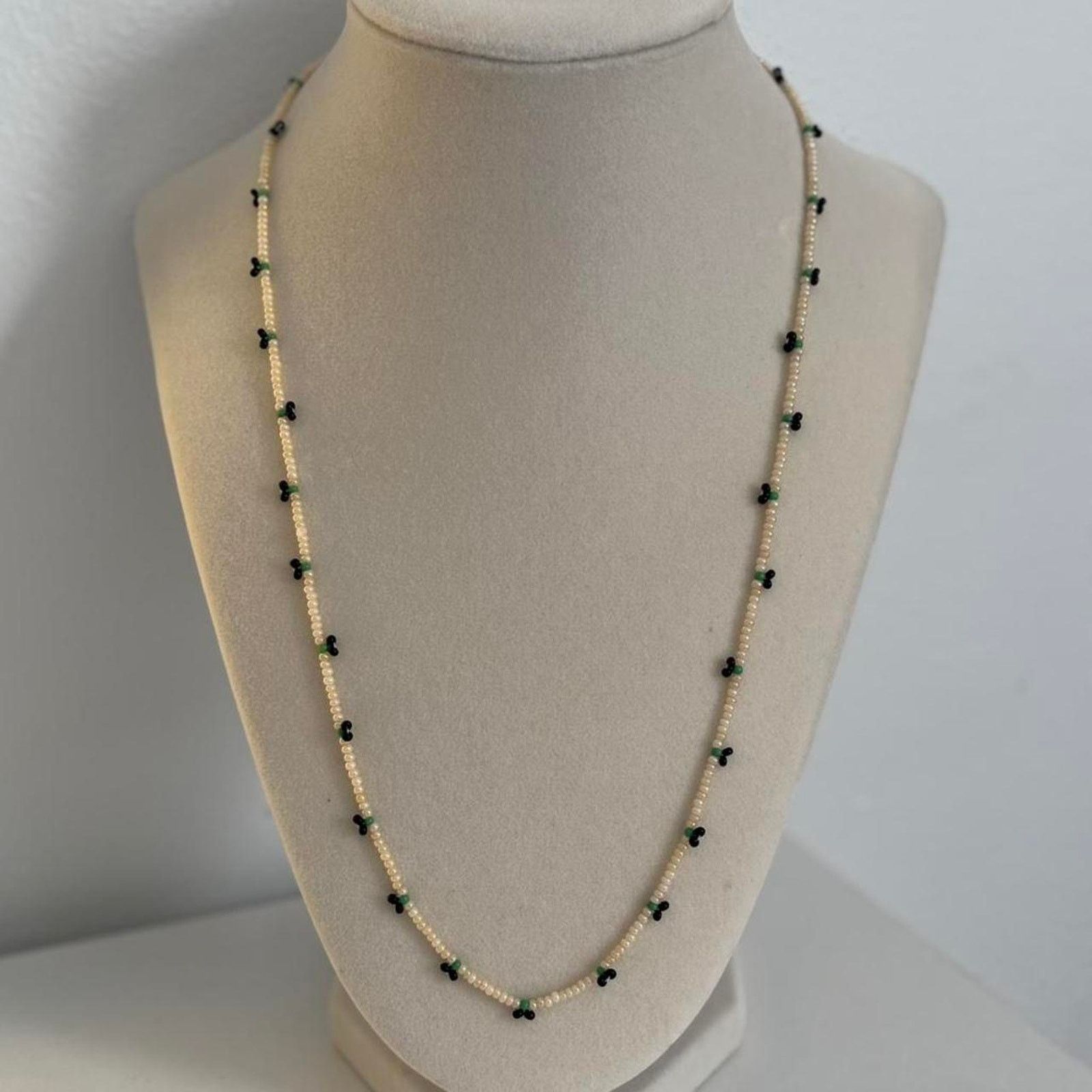 Other Cream Black Beaded Necklace Handmade Unique Elegant Jewelry Size ONE SIZE - 1 Thumbnail