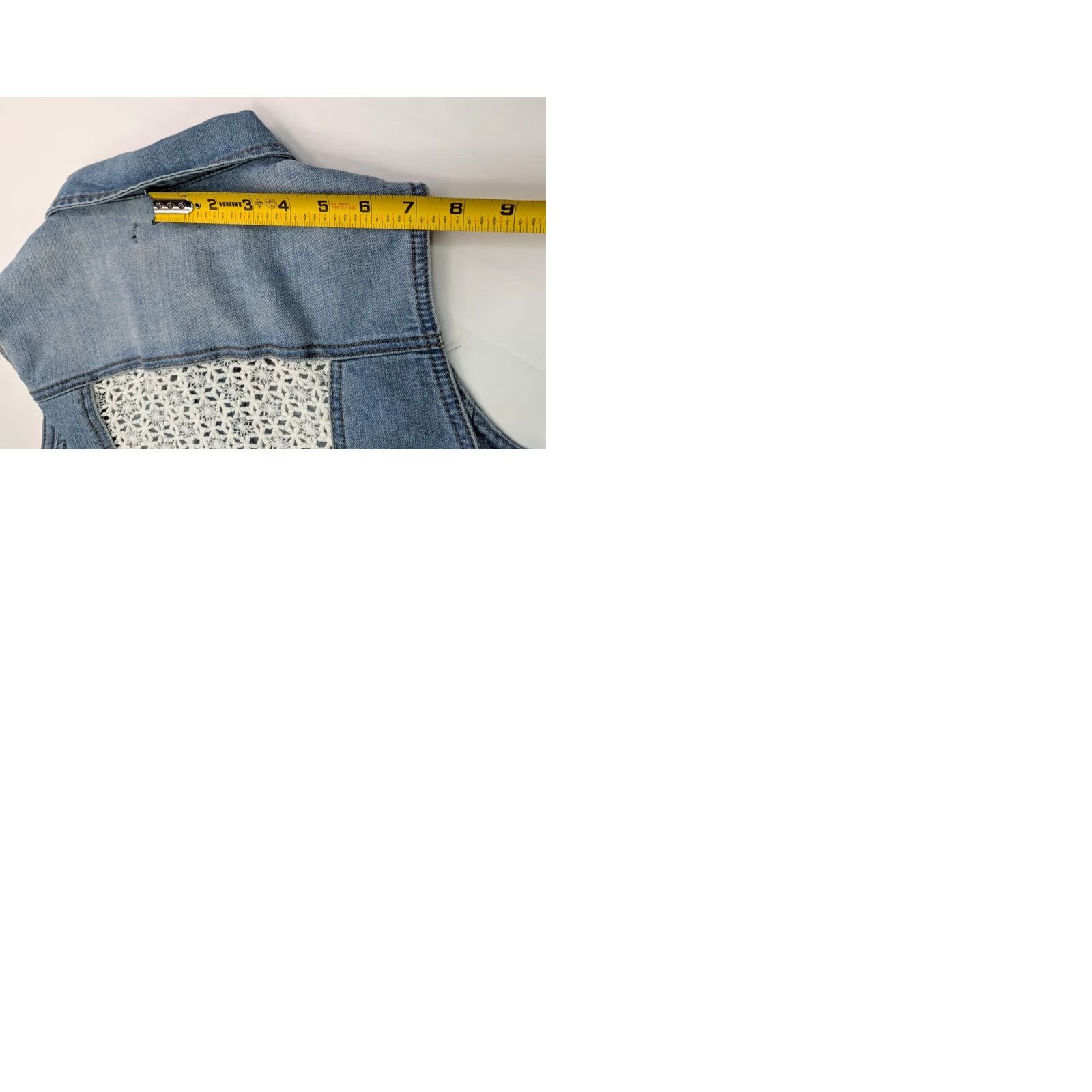 Vintage Earl Jeans Light Wash Denim Vest Blue Straps Back Knit Back Women M Blue Denim Vest Sleeveless Jacket (34x17) Regular Women Size 32" / US 10 / IT 46 - 9 Thumbnail