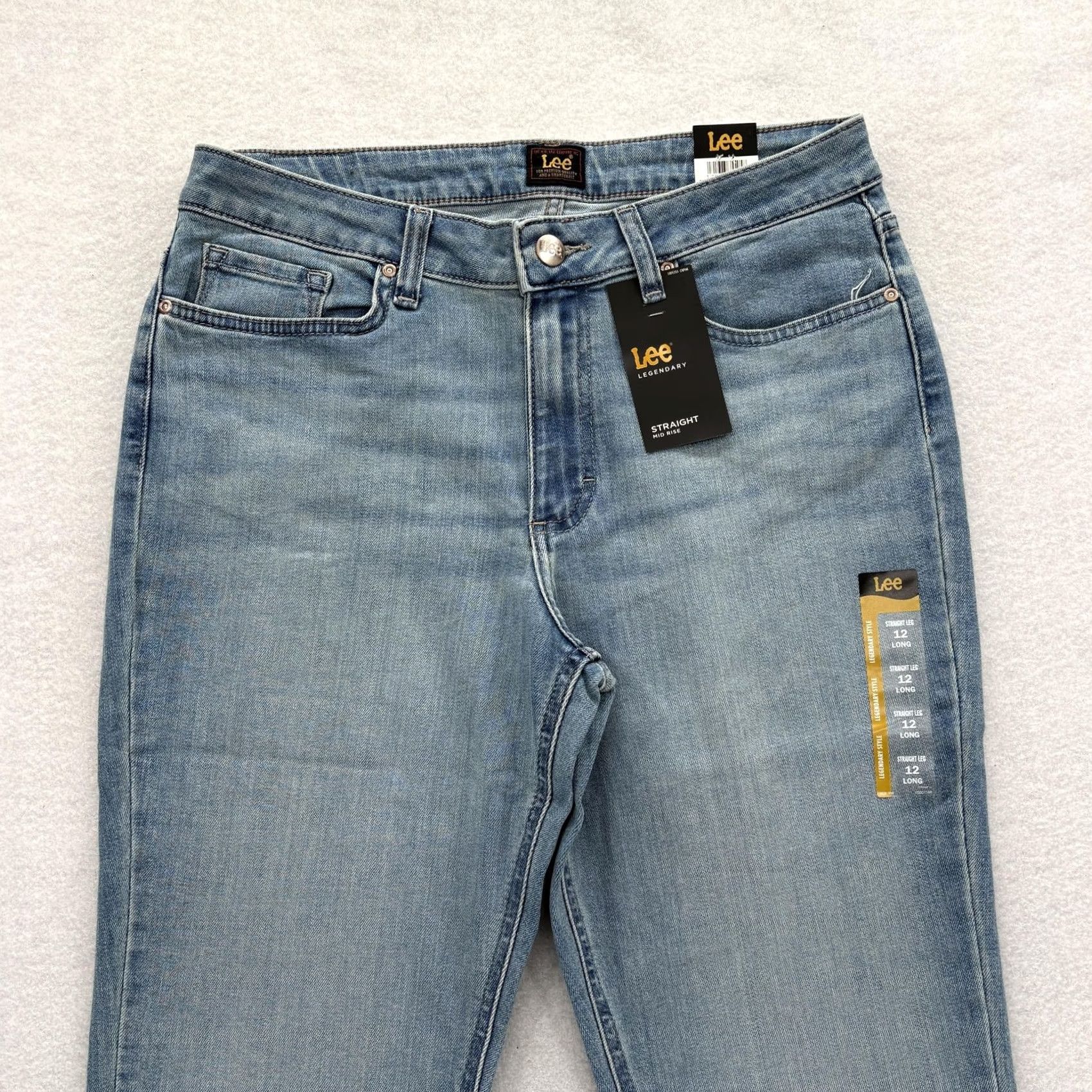 Lee Lee Jeans Womens 12 Tall Blue Light Wash Straight Mid Rise Stretch Denim NWT Size 34" / US 12 / IT 48 - 2 Thumbnail