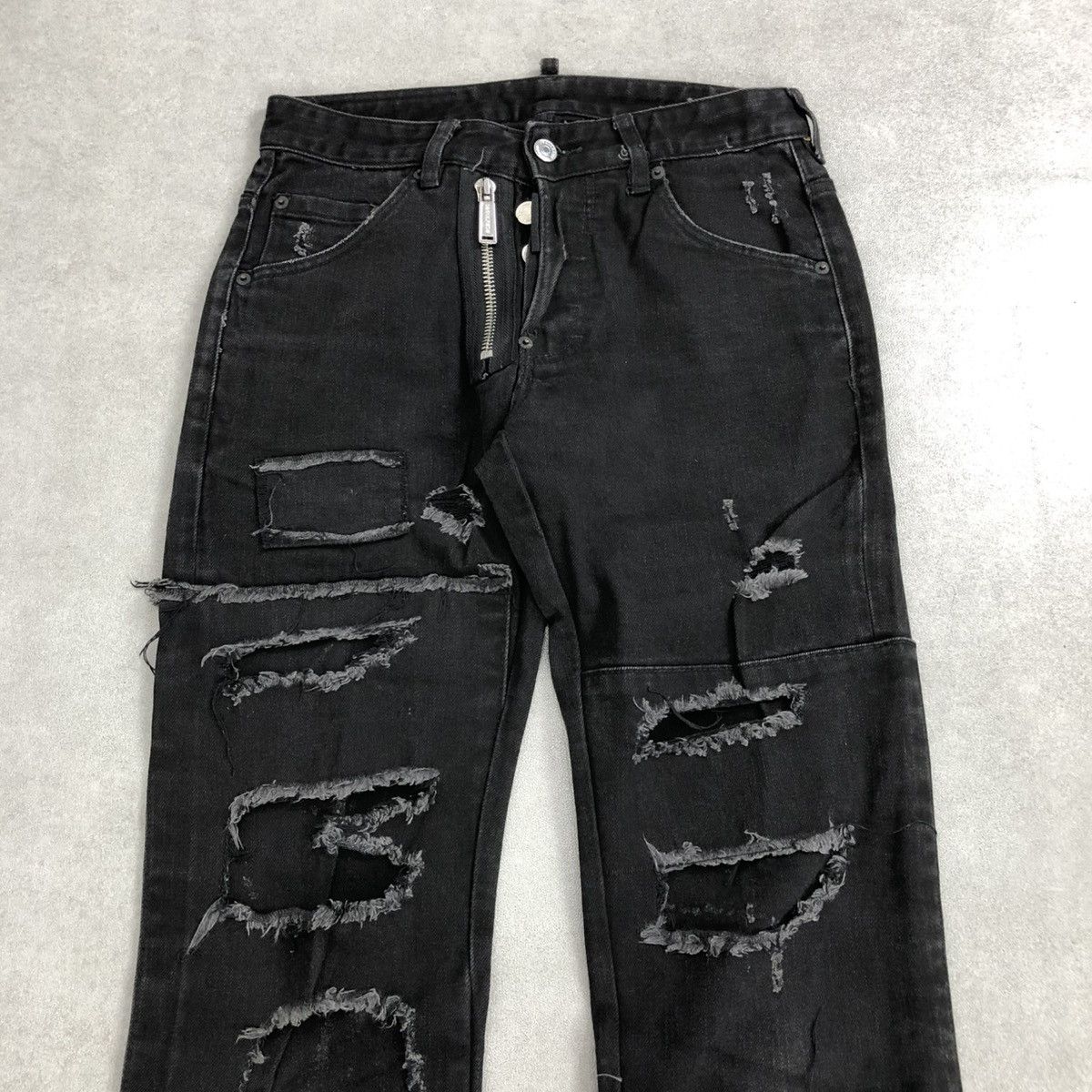 Dsquared2 × If Six Was Nine 🇮🇹Dsquared2 Distressed Button Fly Crazy Black Wash Jeans Y2K Size US 32 / EU 48 - 2 Thumbnail